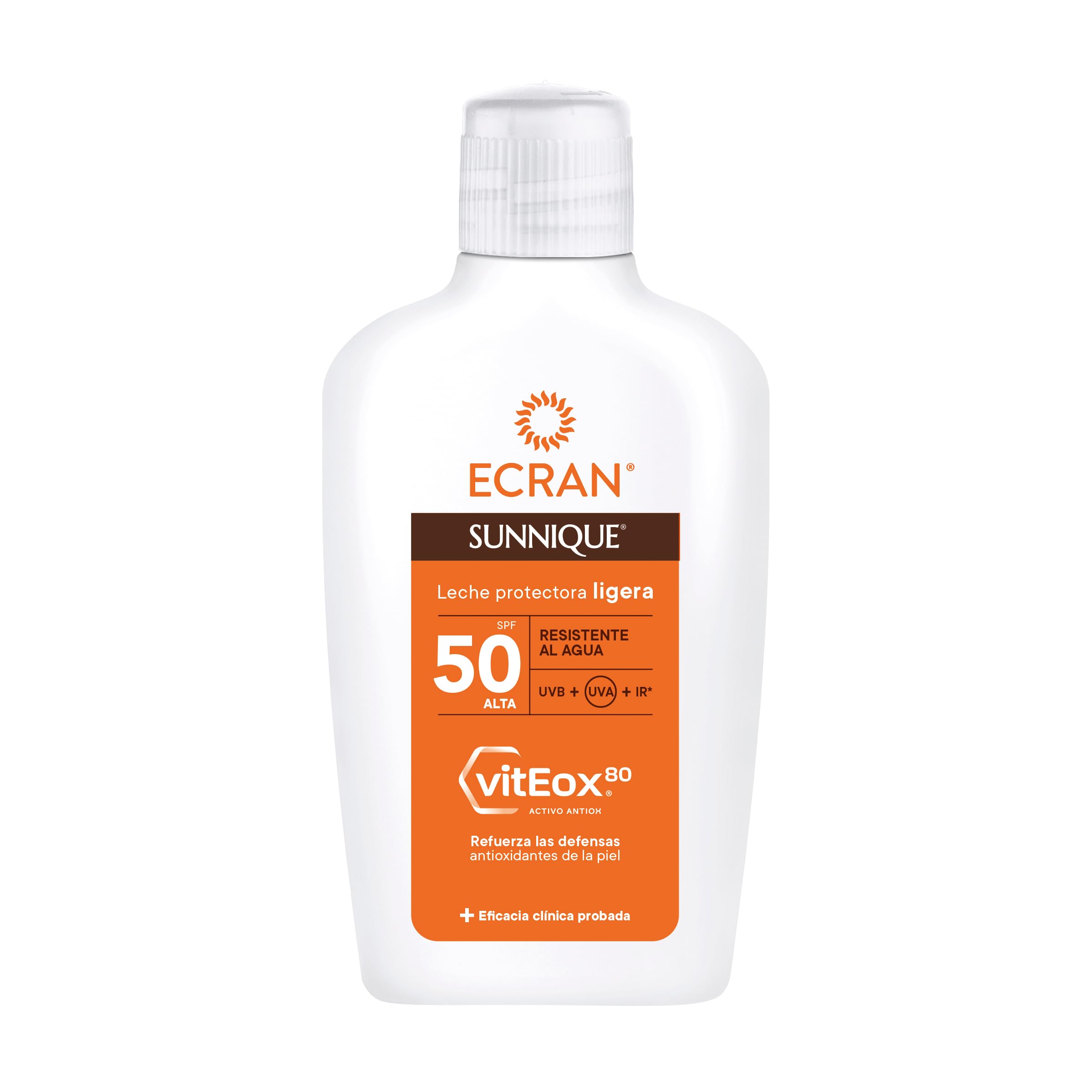 Ecran Sunnique - Leche Protectora Solar FPS 50, Protección UVB + UVA e IR-A, Refuerza las Defensas, Protege la Piel, Hidratación 24 h, Fórmula con VitEox 80, para Toda la Familia - 200 ml