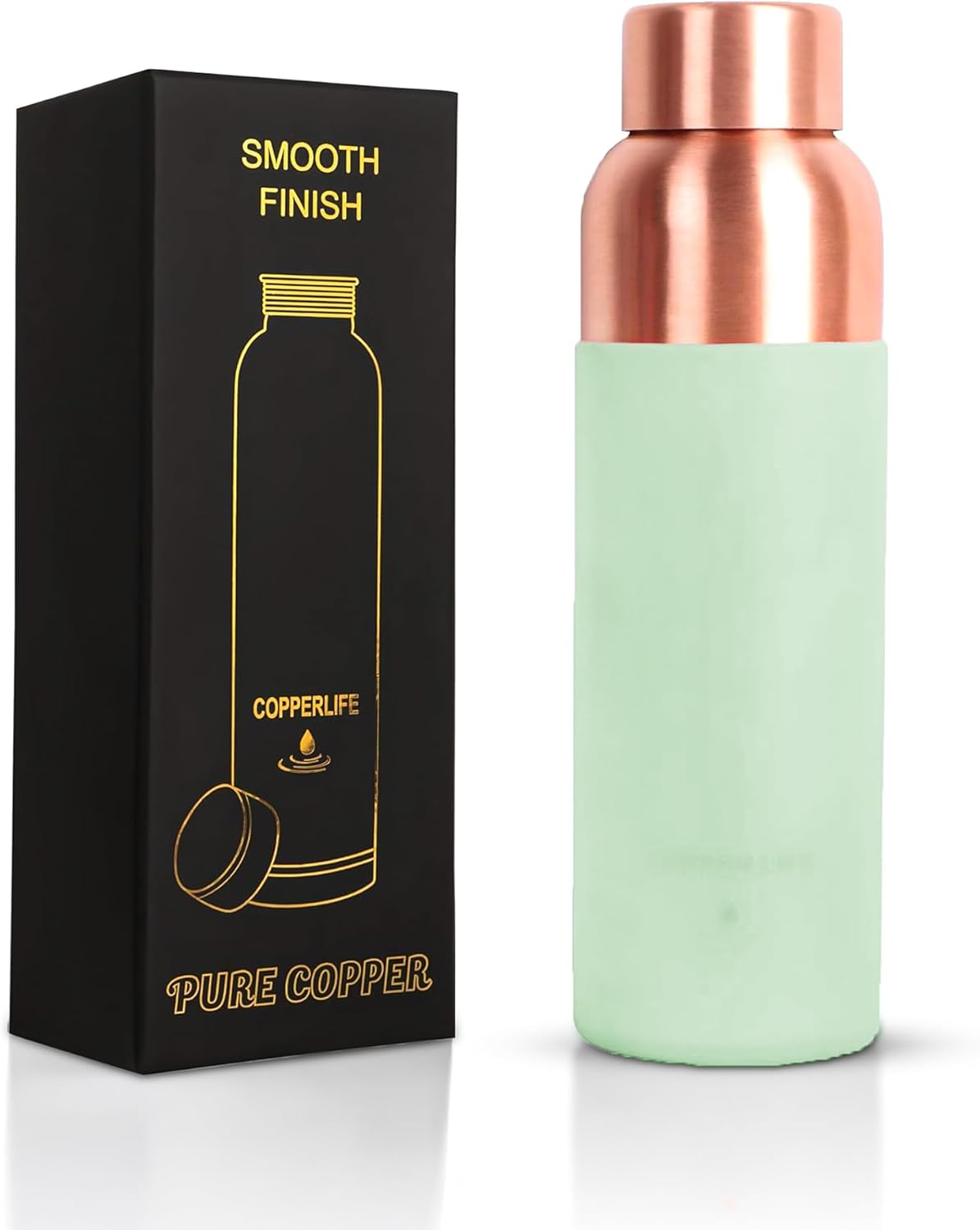 Pure Copper Water Bottle | Handcrafted, Leak-Proof, Eco-Friendly, Health-Boosting Bottle with Silicon Grip | Stylish, Perfect for Hydration & Wellness | 34 Ounces | Sage Green Color Grip