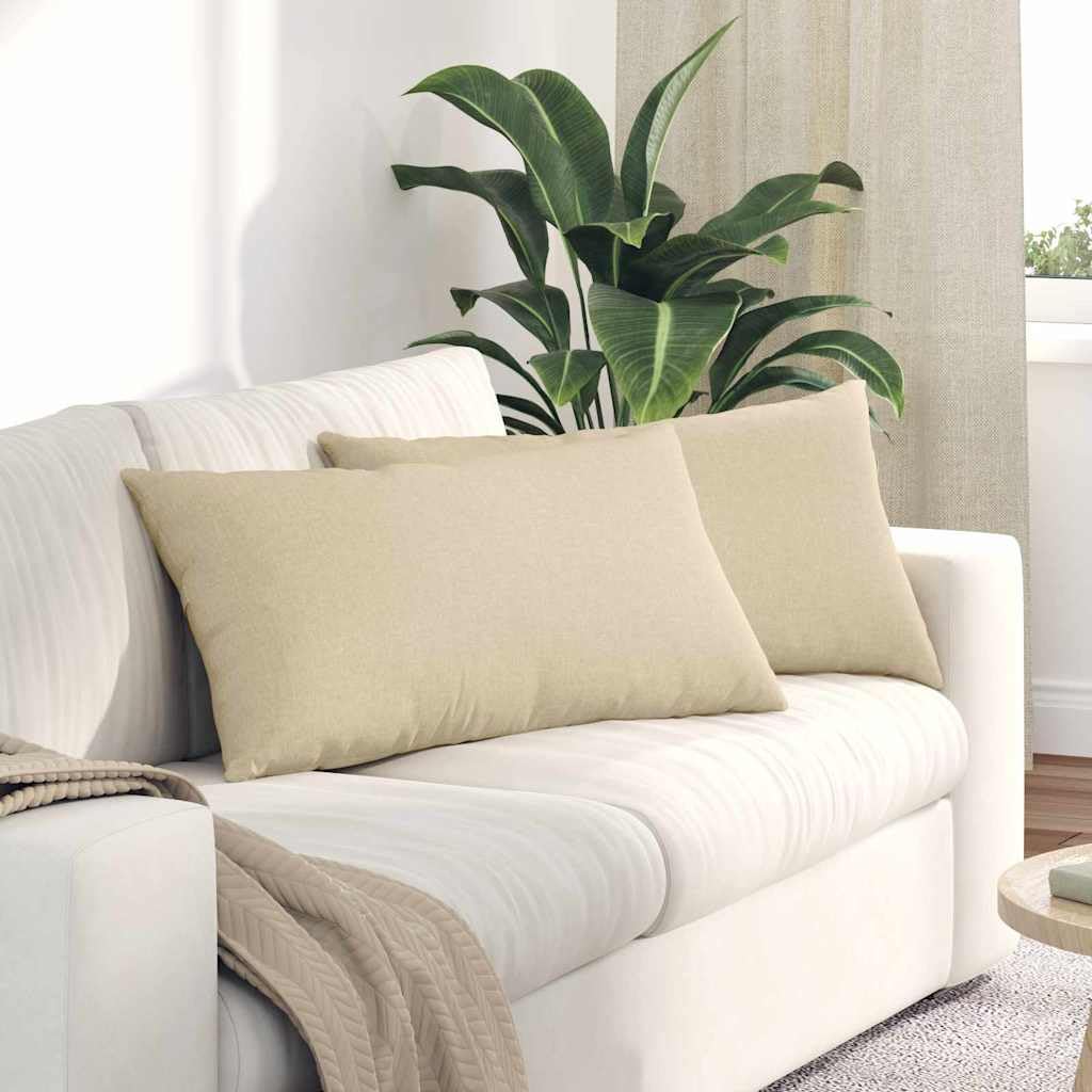 Set 2 Cuscini da Divano Tessuto Crema 80 x 40 cm Sfoderabili | Morbidi supporti lombari per il soggiorno o la camera da letto, ideali per rinnovare l arredamento interno.