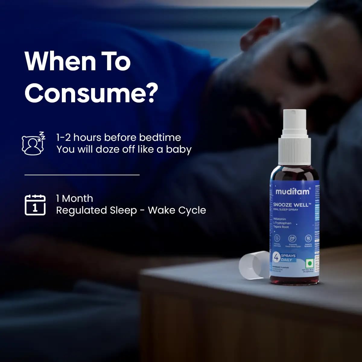 Muditam Ayurveda Snooze Well Sleep Spray | Melatonin & Herbal Blend for Deep Sleep | Fast-Acting Sublingual Oral Spray | Peppermint | 50 mL | Pack of 1 — Amazon image 7