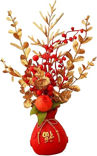 AMLESO Decoración de flores artificiales chinas en maceta para Año Nuevo arreglos florales de otoño cesta de flores para el hogar hotel cocina