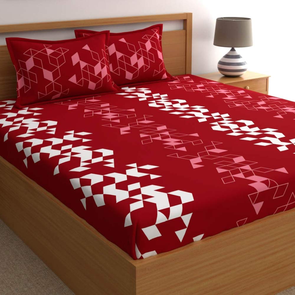 Dreamscape 100% Cotton Double Bedsheet with 2 Pillow Covers - (Size 86 x 92 inches, 144 TC, Colour - Red)