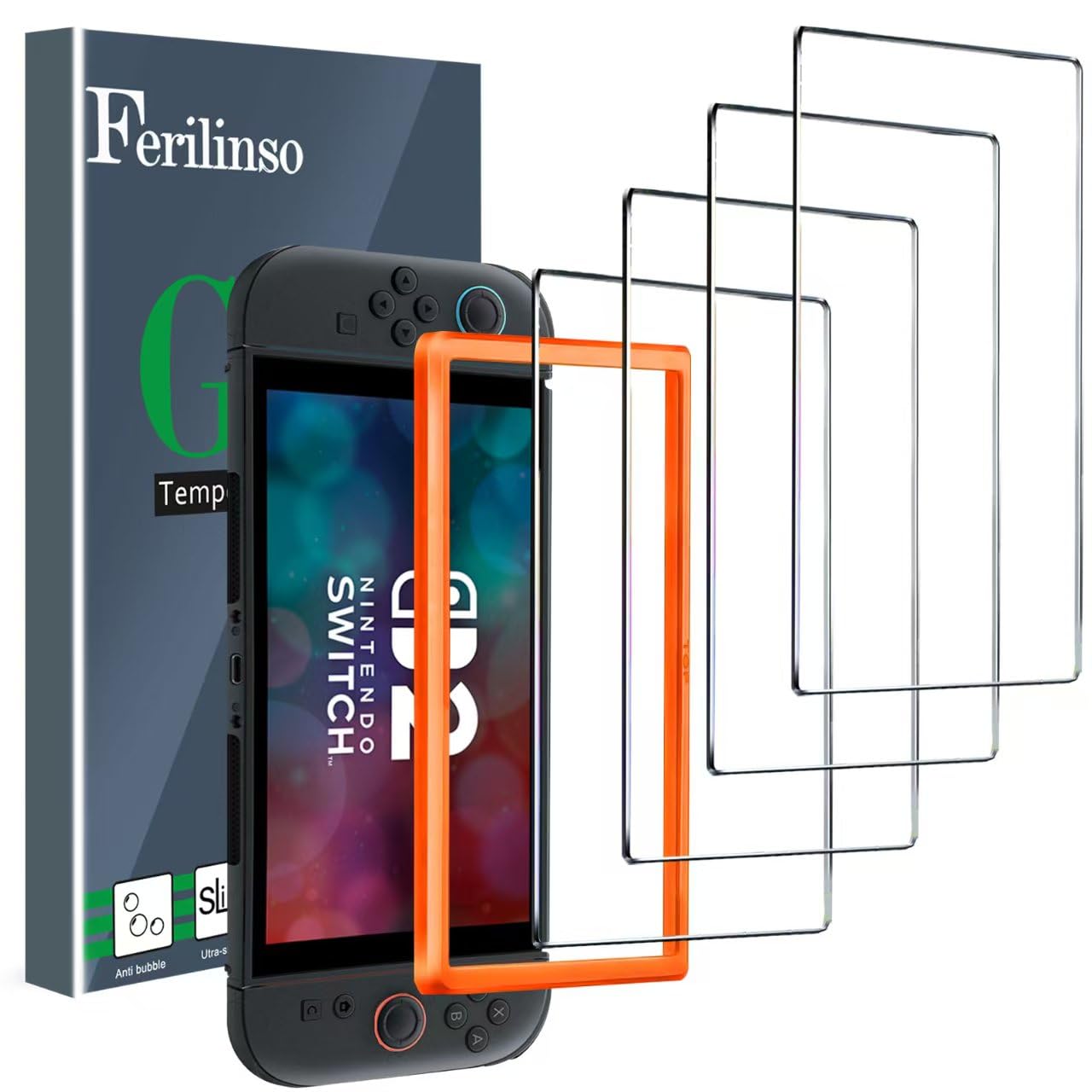 Ferilinso Zero Bubble Install 4Pack Tempered Glass Screen Protector for Nintendo Switch 2 2025, with Alignment Frame, Travel Carrying Case Friendly Accessories, Screen Protector for Switch 2 7.9''