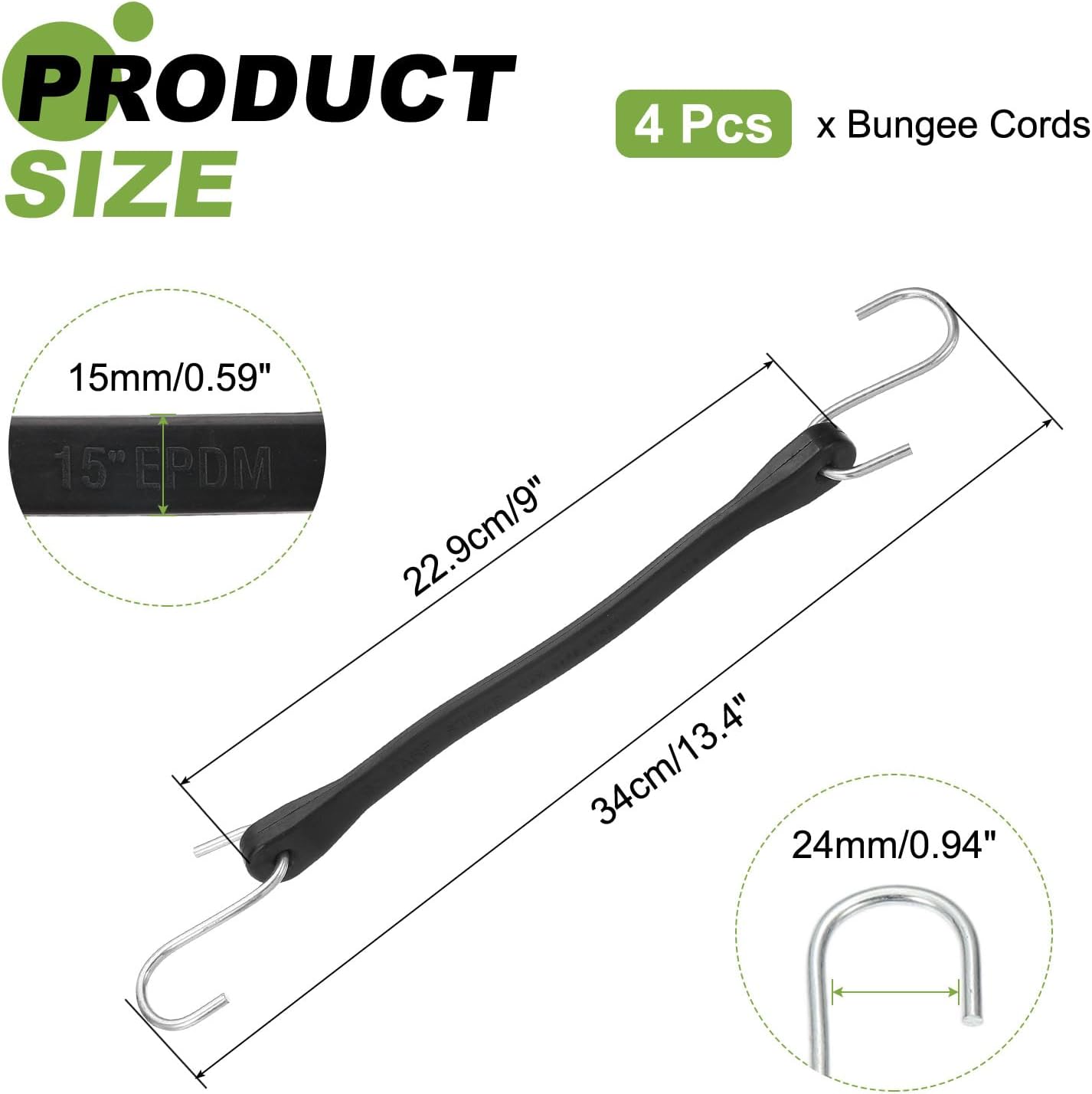uxcell 4Pcs 9" Bungee Cords with Hooks, Heavy Duty Rubber Bungee Straps with Metal Crimped S Hooks for Securing Tarps Cargo Trucks Canvases, Camping Gear, Black image 2