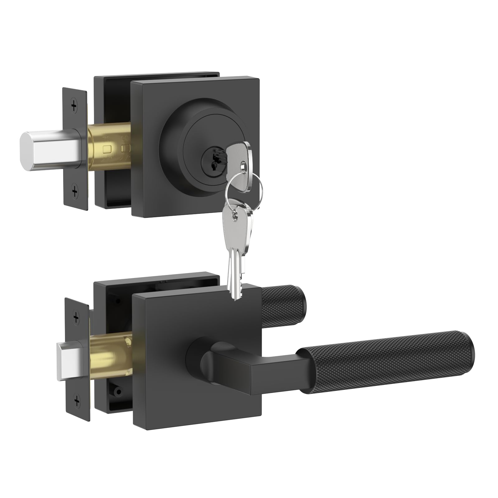 Asidrama Premium Matte Black Zinc-Alloy Front Door Lock Set: Double Cylinder Deadbolt, Heavy Duty Security Handleset for Left/Right Exterior Doors, Universal Entry Locks (2 Pack) Z003-098