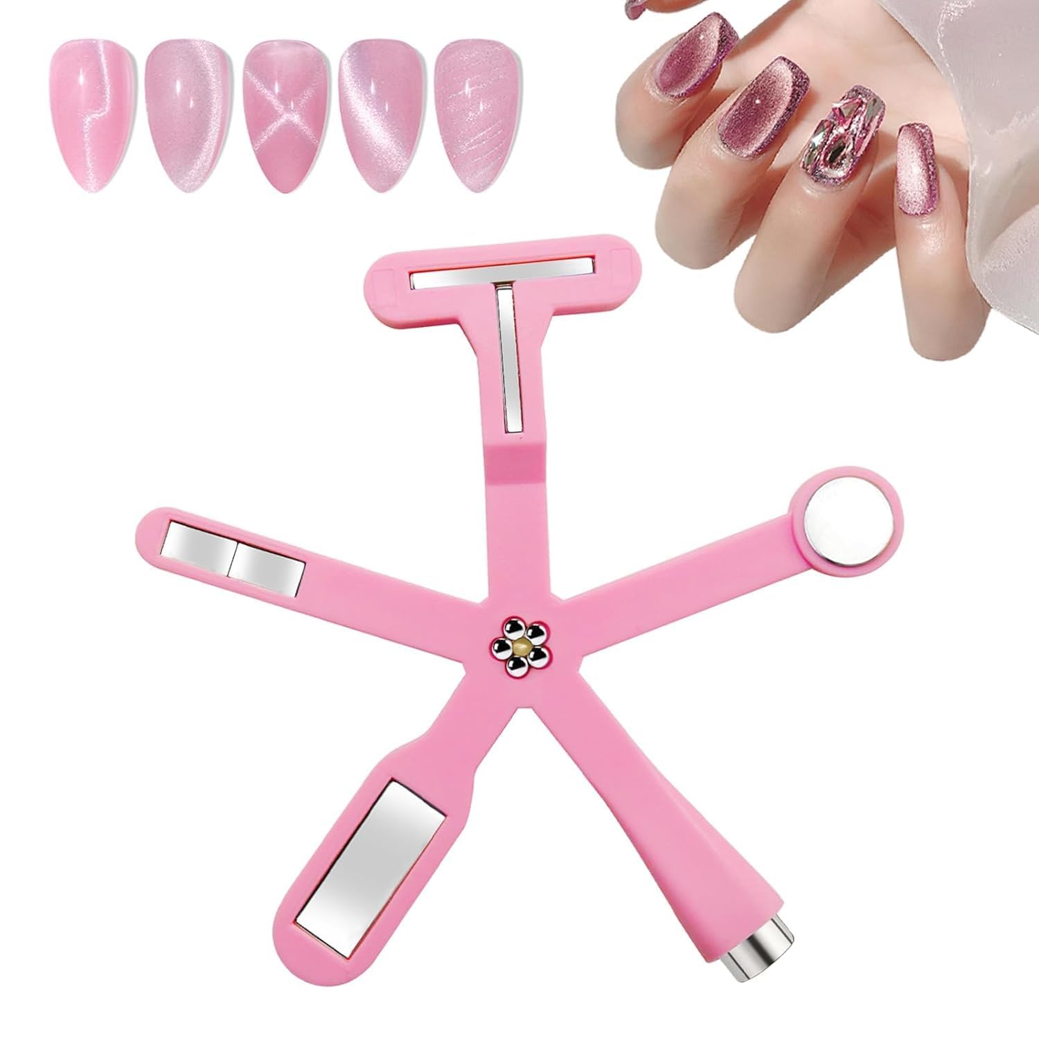 THR3E STROKES 6 in 1 Cat Eye Magnet Tool, Upgraded Cat Eye Gel Nail Polish Magnet with Silicone Protective Case, Multi-Function Magnet Stick 3D Strong Magnetic Cat Eye Nail Art for Salon Studio Home, Black (6 IN 1 MAGNET) (PINK)-image-22