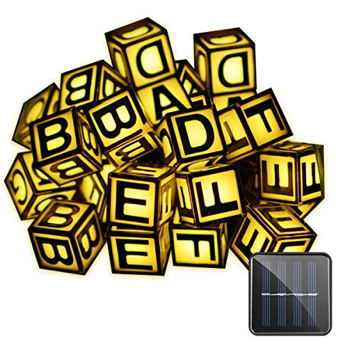 Vmanoo Solar String Lights 15.5ft 20 LED 8 Modes Letters Fairy Lights for Kids Bedroom Decoration Outdoor Indoor Holiday Patio Landscape Home Birthday Present Xmas Tree, Waterproof (Warm White)