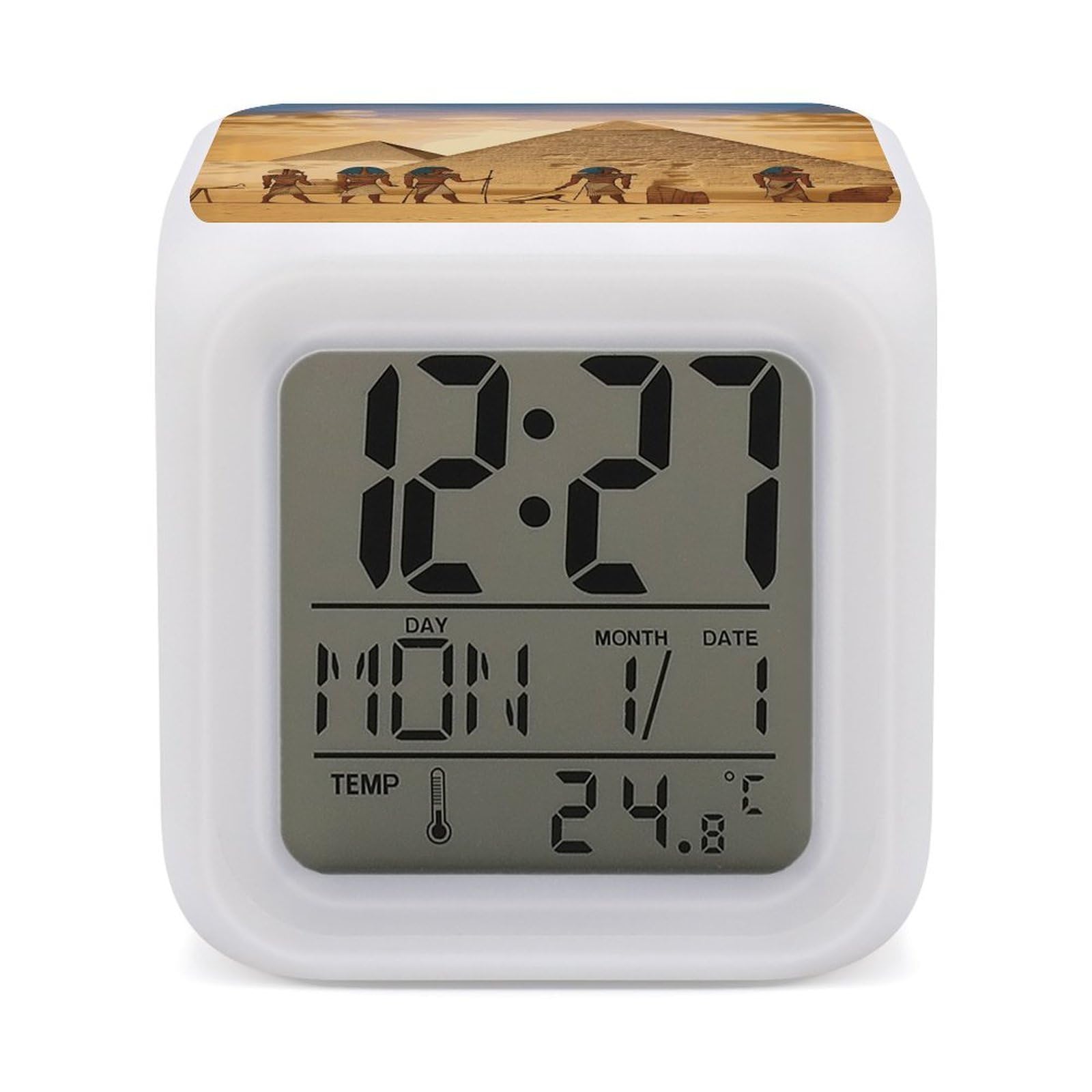 VstaDank Ancient Egyptians Alarm Clock with 7 Color Changing Night Light Date Temp Display Wake Clocks LED Display Digital Clock Electric Desk Clocks for Living Office Bedroom Decor