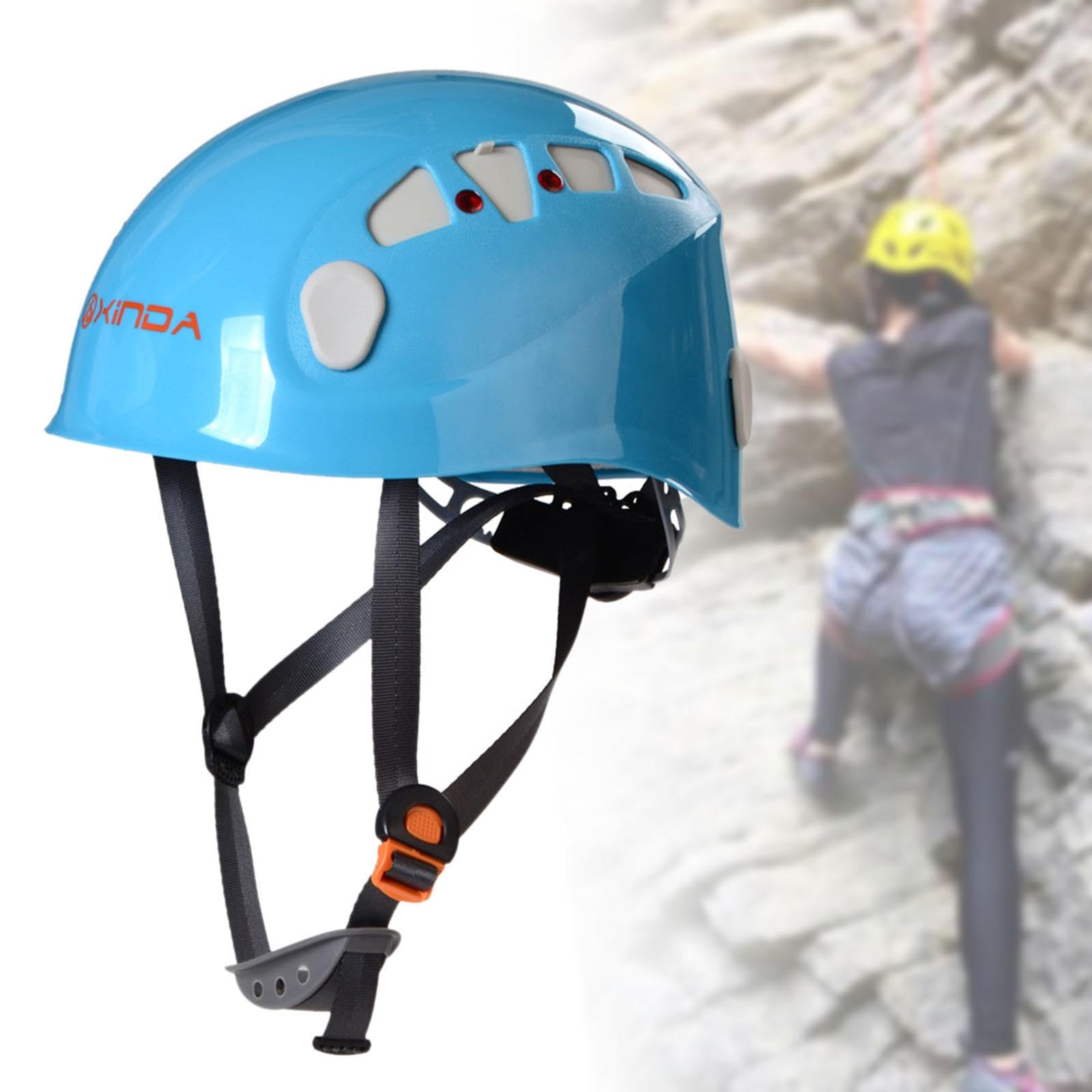Almencla Casque d'escalade et de Spéléologie Respirant avec Mentonnière, Casque de Chantier pour Hommes et Femmes, Idéal pour L'alpinisme et Les Activi