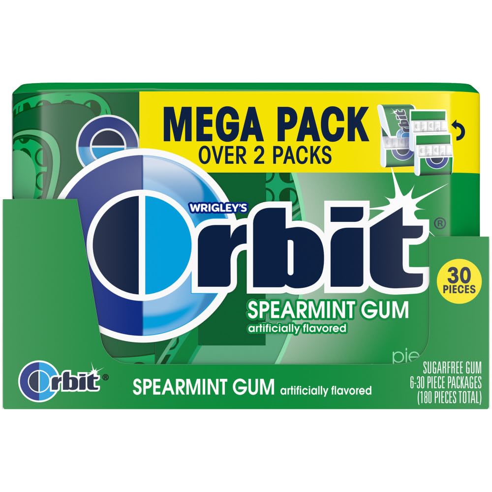 ORBIT Spearmint Sugar Free Chewing Gum, 30-Piece Pack of 6
