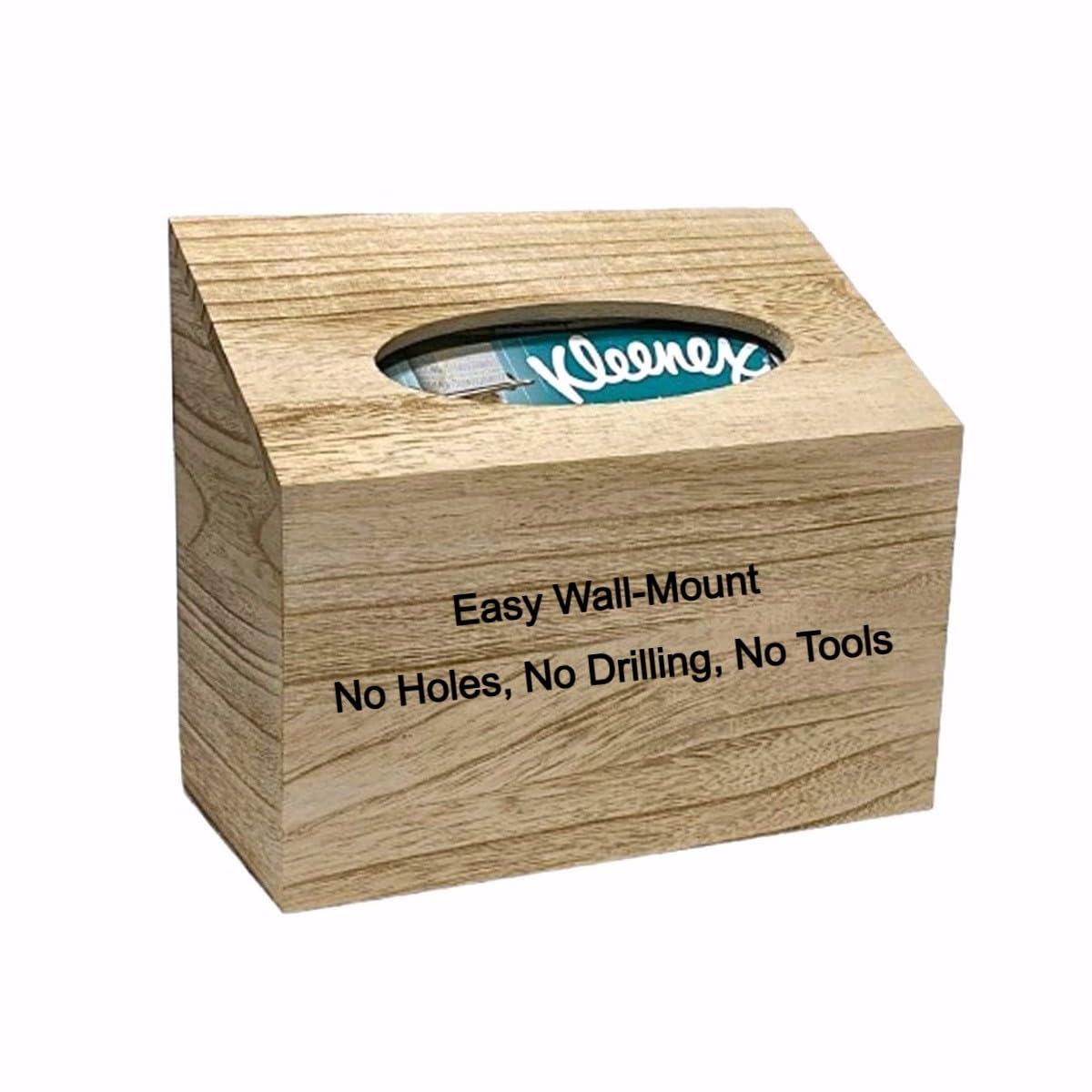 Kleenex Hand Towel Box Cover for Countertop or Wall Mount - No Holes, Drilling, or Tools Required - Natural Pale Paulownia Wood with Exquisite Wood Grain