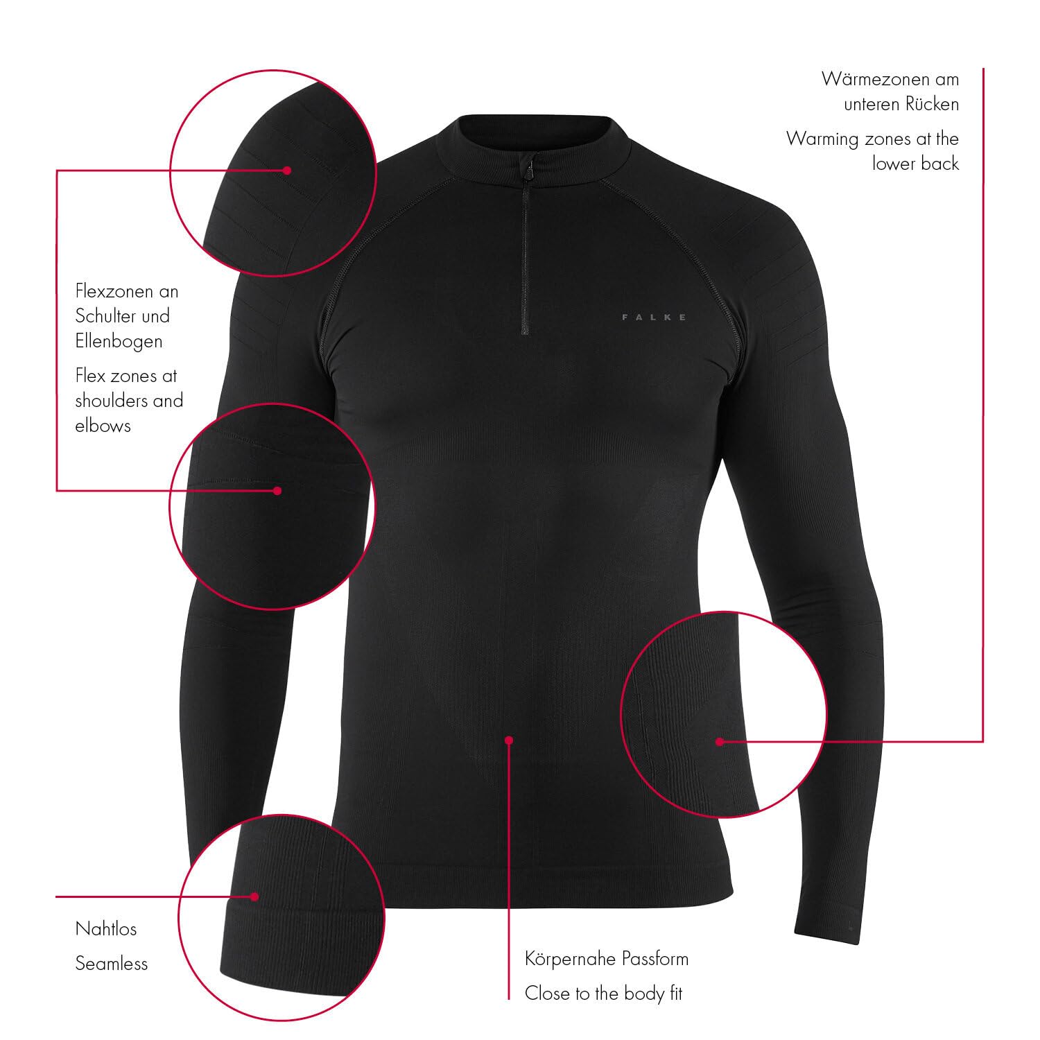 FALKE Men's Warm Tight Fit Zipped Longsleeved Functional Shirt, Thermal Underwear, Black (Black 3000), S (1 Piece) - Image 2