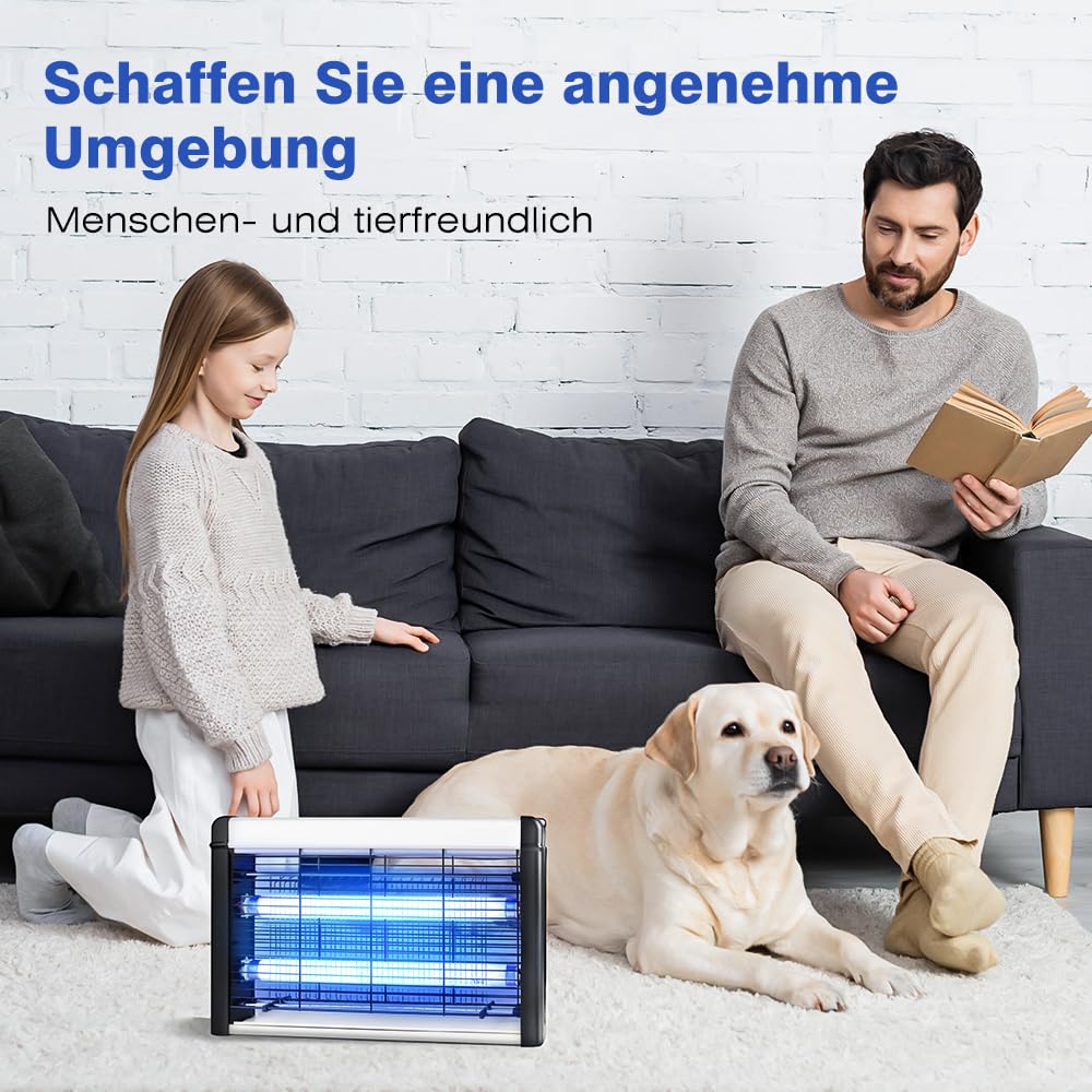 Insektenvernichter Elektrisch, Leistungsstark 3500V & 20W UV Elektrische Fliegenfalle, Mückenlampe mit Waschbares Tablett und Aufhängekette Geeignet für Schlafzimmer, Wohnzimmer, Esszimmer