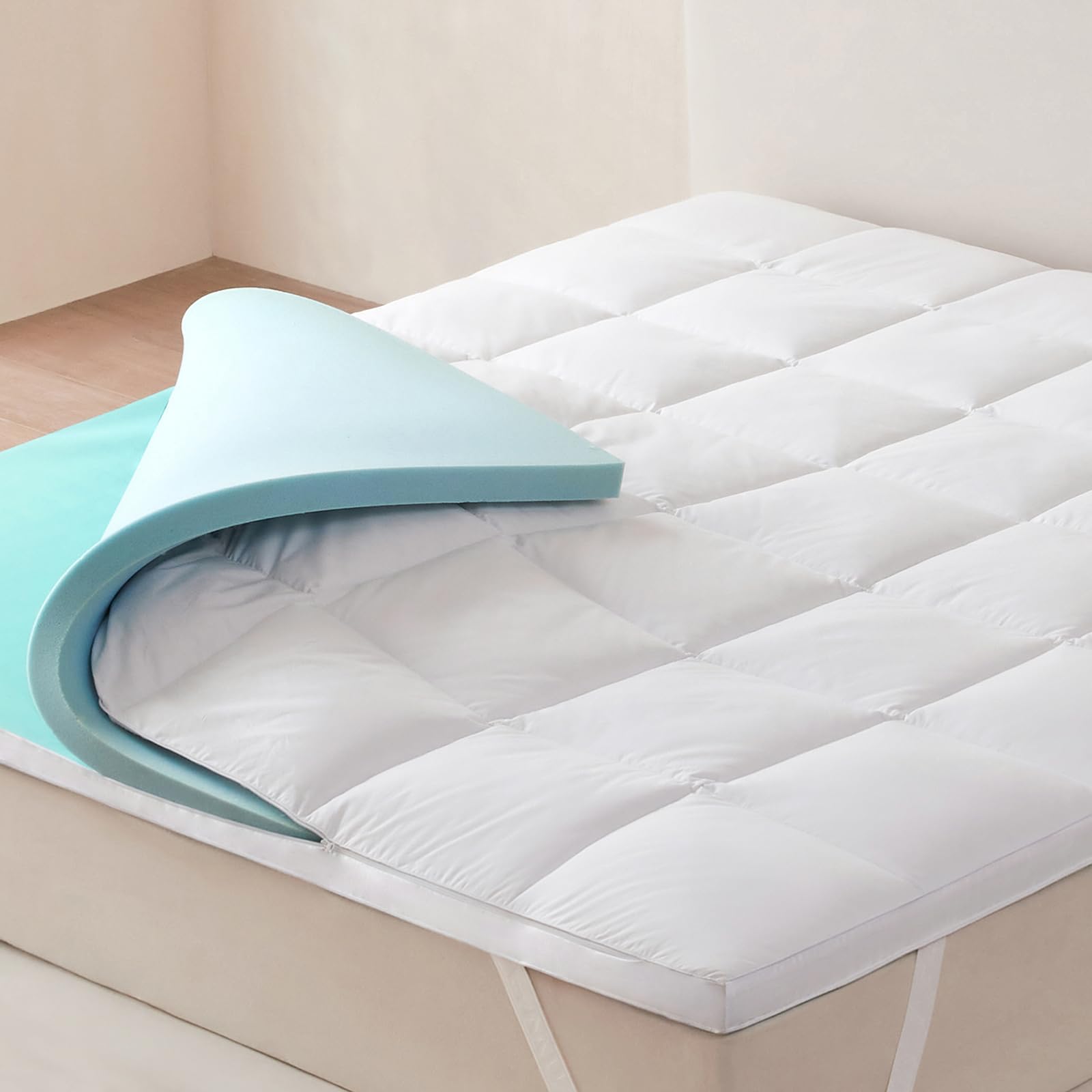 LeWinBedding Dual Layer 2 Inch Memory Foam Mattress Topper King Size 1 5 Inch Cooling Gel Memory Foam