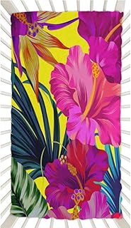 Tropical Floral Palm Leaves Crib Sheets for Boys, Girls Machine Washable Soft Cozy Microfiber Fitted Crib Sheet for Standard Crib and Toddler Mattresses Boys Girls 28x52 Inch