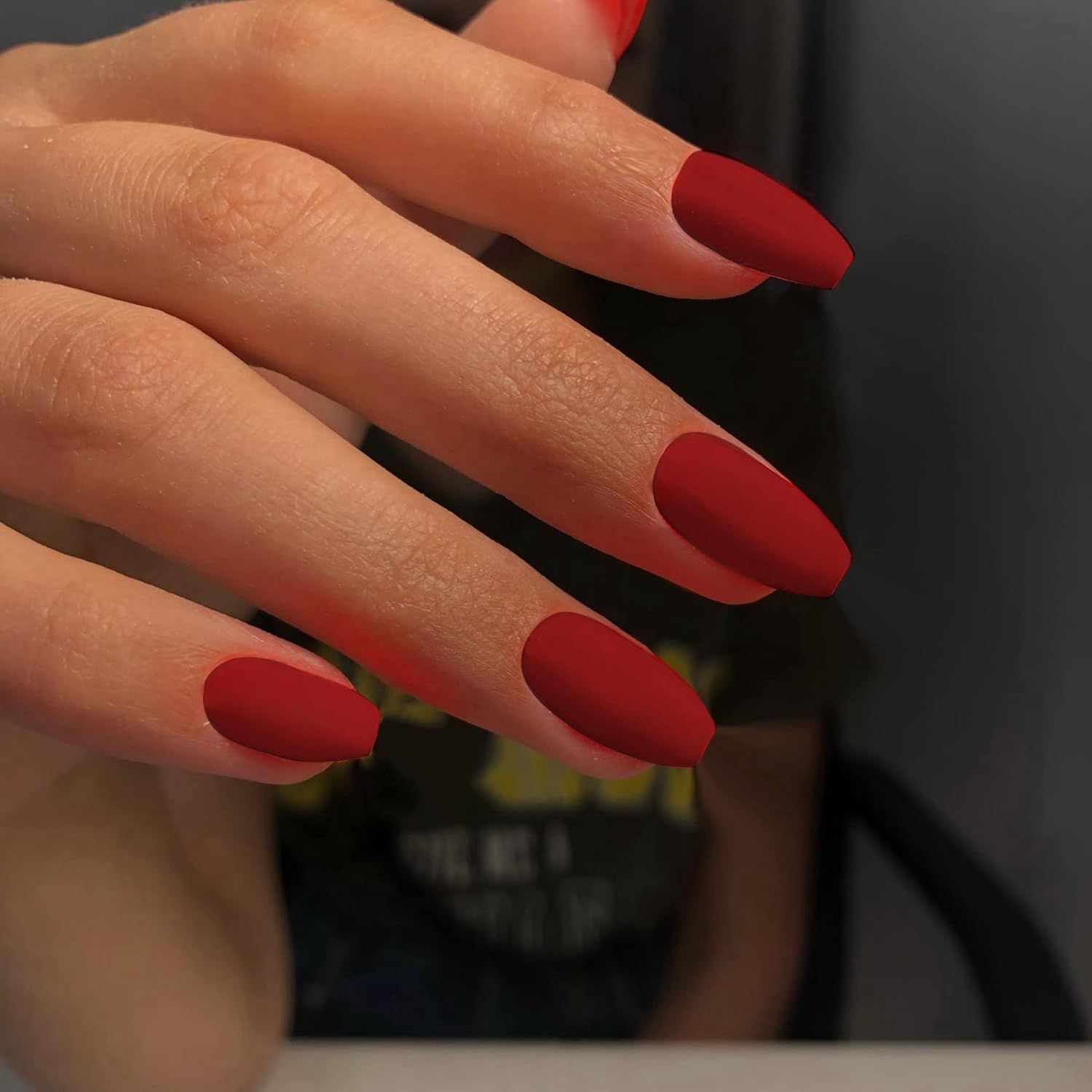 KQueenest Acrylic Press on Nails Short Medium Coffin, Matte Wine Red False Nails Short Ballerina - Image 2