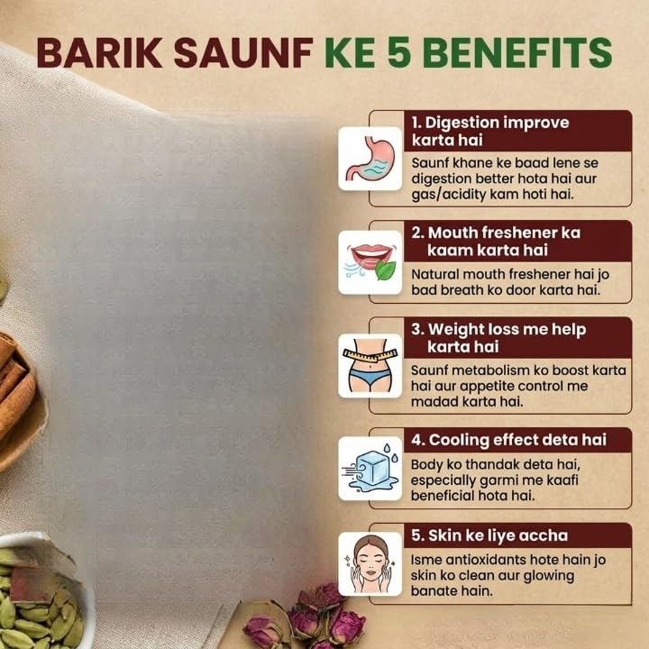 Fennel Seeds for a Flavorful and Aromatic Experience Mouth Freshner,Organically Grown Barik Saunf 100gm