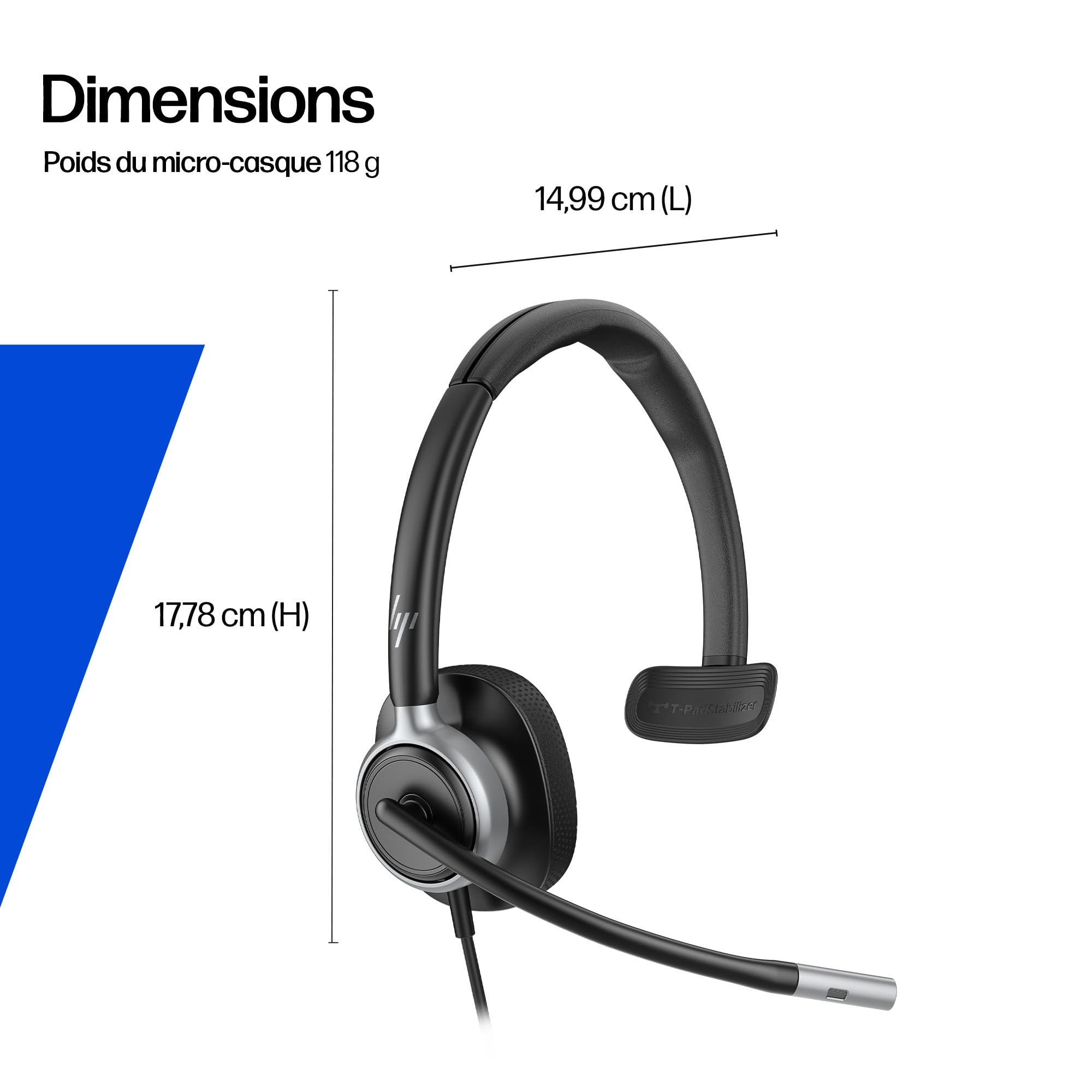 HP Poly Mission 610, Casque Mono USB-C, Microphone avec réduction de Bruit IA, Indicateur d’Appel en Cours, Compatible PC et Mac, Noir