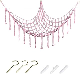 Teddy Hammock Toy Storage Net, Toy Hammock for Stuffed Animals, Boho Style Teddy Storage, Nursery Hanging Organizer, Accessories for Kids Room, Nursery Preppy Room and Girls Bedroom (Pink)