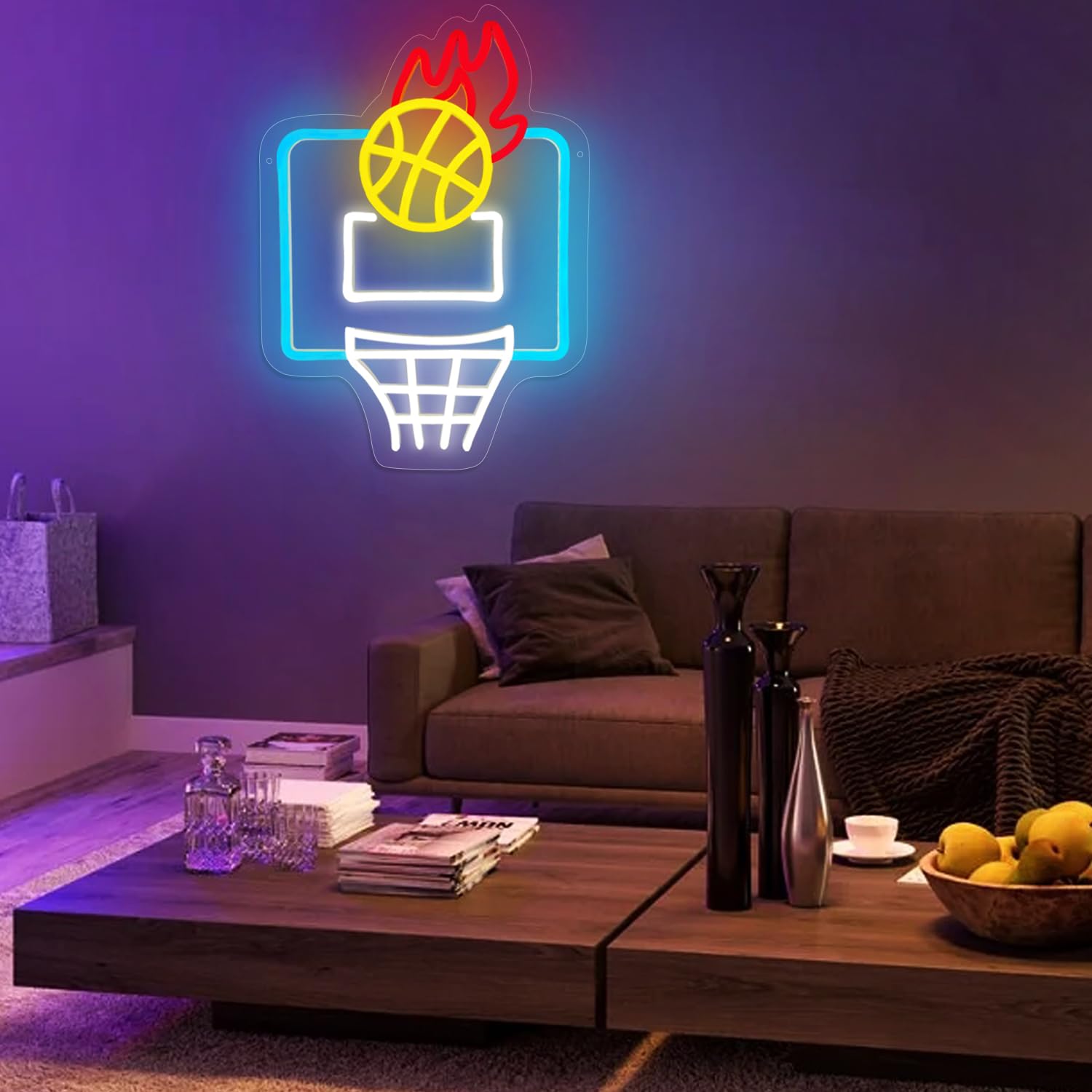 Letrero de neón de baloncesto, letreros de neón LED regulables para decoración de pared, letrero de neón LED deportivo alimentado por USB, letreros de neón de baloncesto para decoración de