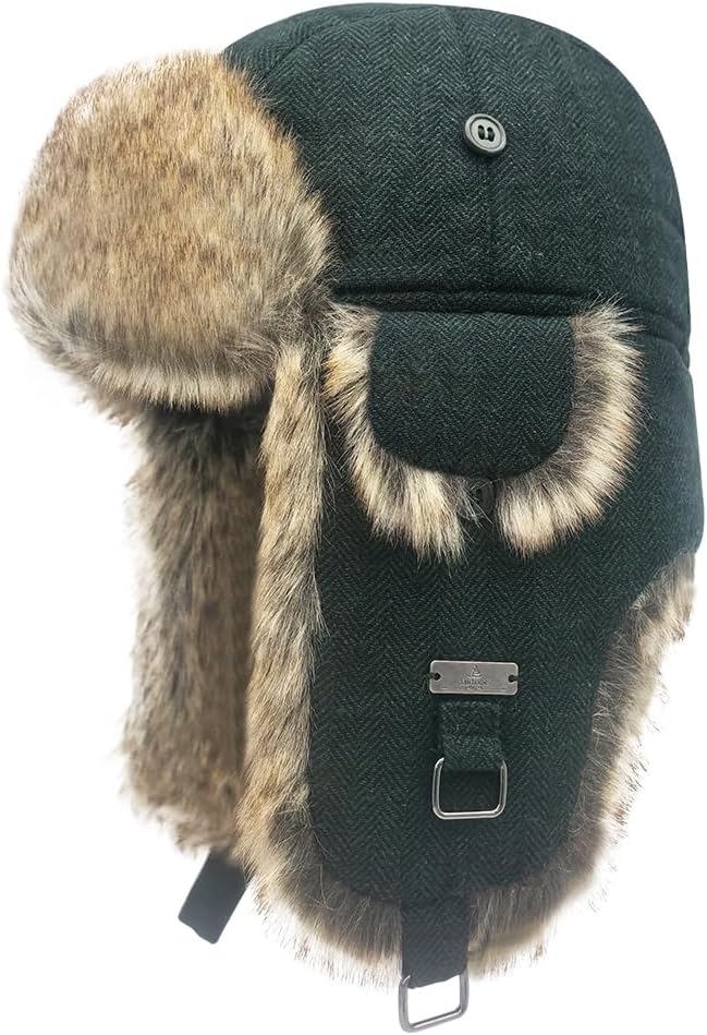 Winter Trapper Hat,Warm Faux Fur Aviator Hat,Russian Trooper Hunting Ski Hat with Ear Flaps for Men & Women
