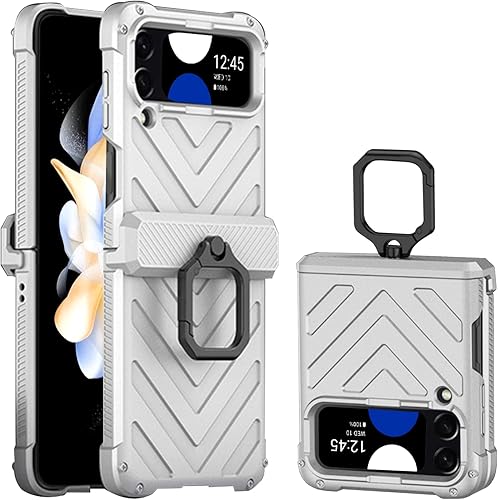 Miniatura 8 de Miimall Funda compatible con Z Flip 4, Galaxy Z Flip 4, soporte de anillo magnético con bisagra, protector de lente deslizante, todo incluido,