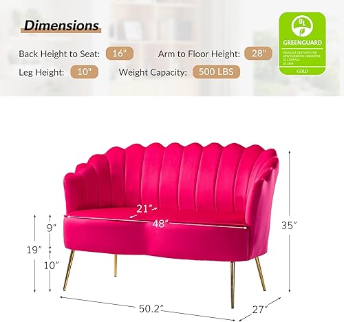 Miniatura 302 de HULALA HOME Moderno sofá biplaza de terciopelo con respaldo en forma de flor, cómodo sofá tapizado de 2 plazas con patas de metal dorado, sofá