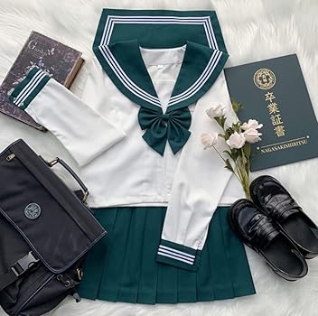 3本ラインと3セット、3の合わせでコスプレ衣装の本格的セーラー服 Amazon.co.jp: 【Grace Bubble】緑 セーラー服 長袖 三本線 ミニ