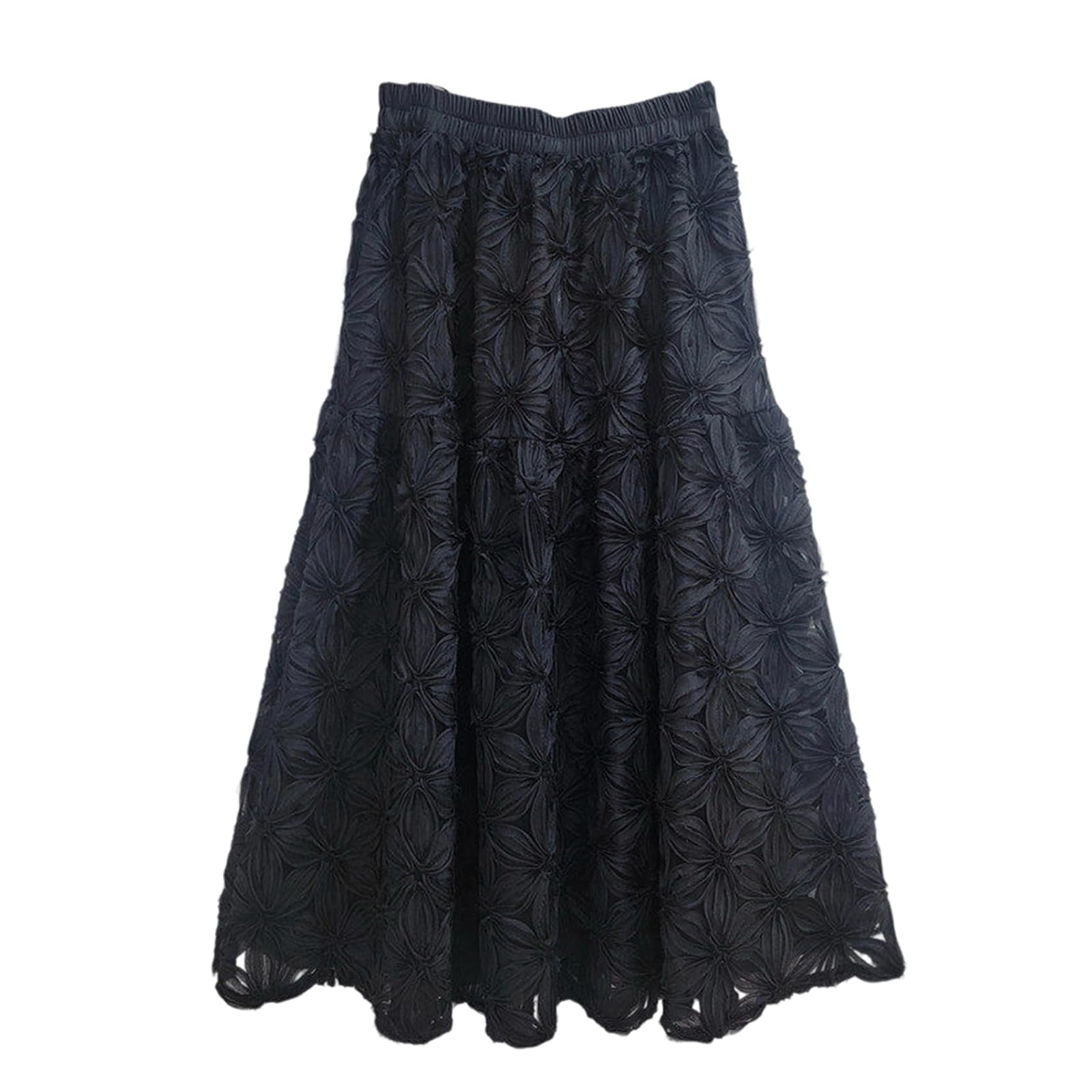 Women 3D Floral Maxi Skirt Elastic High Waist A-Line Trendy Flowy Long Skirts Wedding Party Outfit