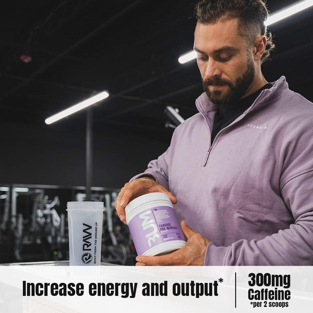 RAW Thavage Pre Workout - Rocket Candy | Chris Bumstead Pre Workout Formula, Sports Nutrition Pre-Workout Powders | Men & Womens Preworkout Drink, Energy Powder for Working Out | 40 Servings