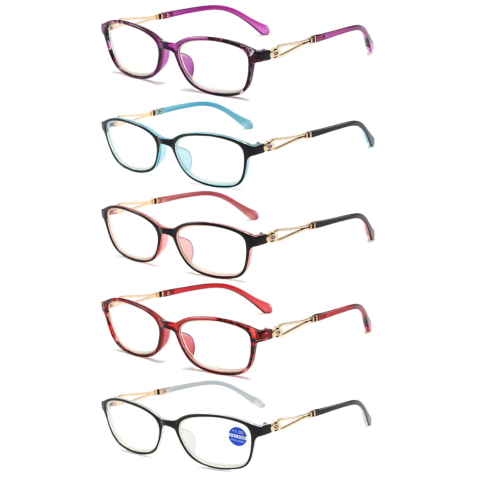 Bicchieri Da Lettura Comodi Di Lettura Retro Occhiali Da Lettura Rettangolare Trasparente Bicchieri Da Molla Con Cerniera Comfort Perfetto Per I Tuoi Genitori E Gli Anziani,5 pack mixed color,+2.5