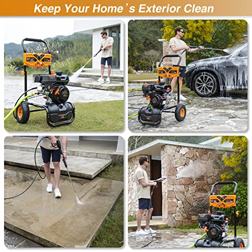 MUTAOMAY 3500PSI Gas Pressure Washer, 2.3GPM Gas Powered High Pressure Washer with 209CC Engine, 4 Adjustable Nozzles, 25 ft High Pressure Hose for Cleaning Walls, Terraces, Vehicles, Gardens (Orange) thumbnail 8