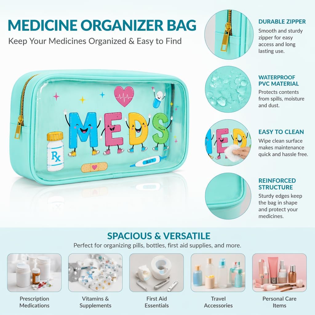 Clear Medicine Bag for Travel, Small Meds Pouch Pill Organizer