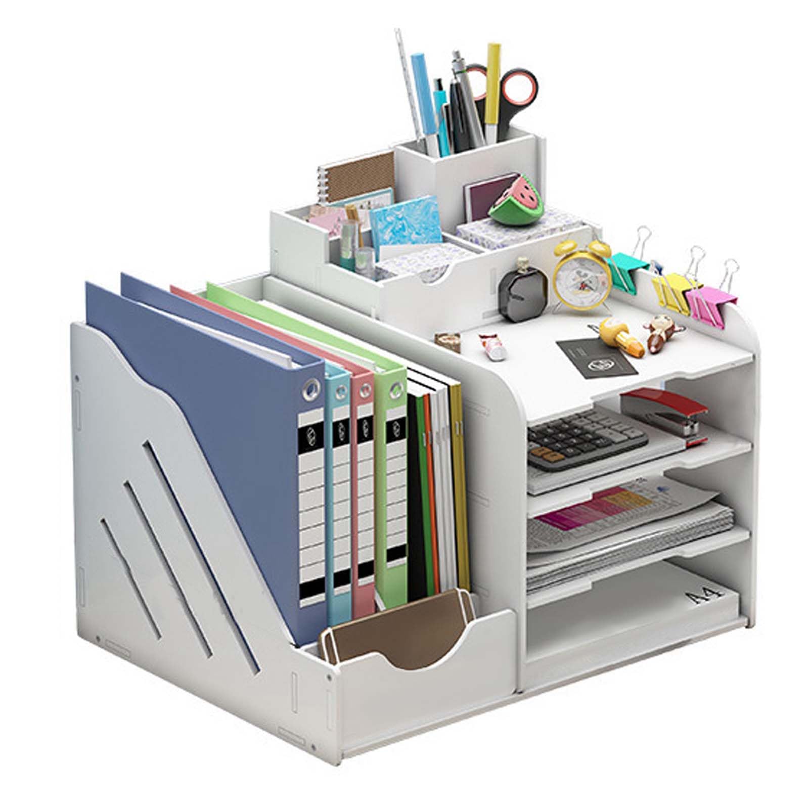 Organizador de Escritorio de Madera – Estante de Almacenamiento para Archivos A4 con Organizador de Documentos de Oficina, Ideal para Bandejas de Archivo de Papel en el Hogar