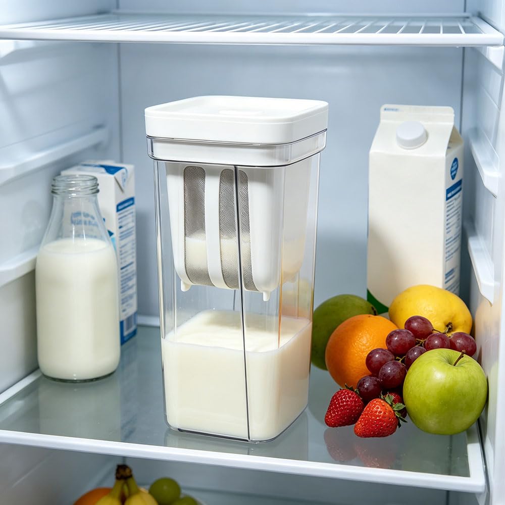 Colino per Yogurt Greco Colino per Yogurt da 2000 Ml con Coperchio Erogatore Yogurt Filtro con Acciaio Inossidabile Maglie e Coperchio per Filtrare Succhi di Frutta, Latte
