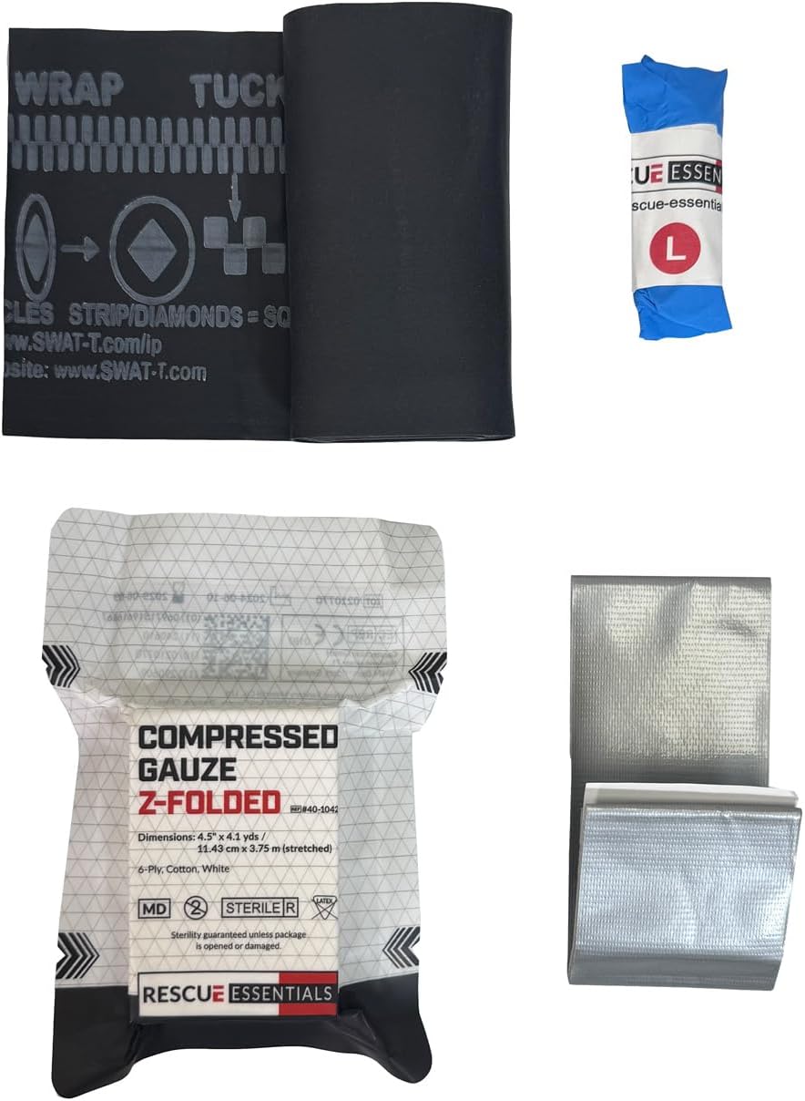 Pocket Trauma Kit, IFAK for Bleeding Control, Vacuum Sealed with Tear Notches, Compact with SWATT Tourniquet and Z-Fold Dressing by Rescue Essentials