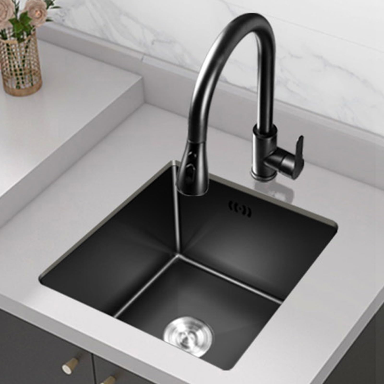 ZQFHSX Compact Stainless Steel Under-Counter Small Kitchen Sink with Faucet – Single Slot Mini Dishwashing Basin for Apartment, Balcony & Spaces(42X35X21.5cm)