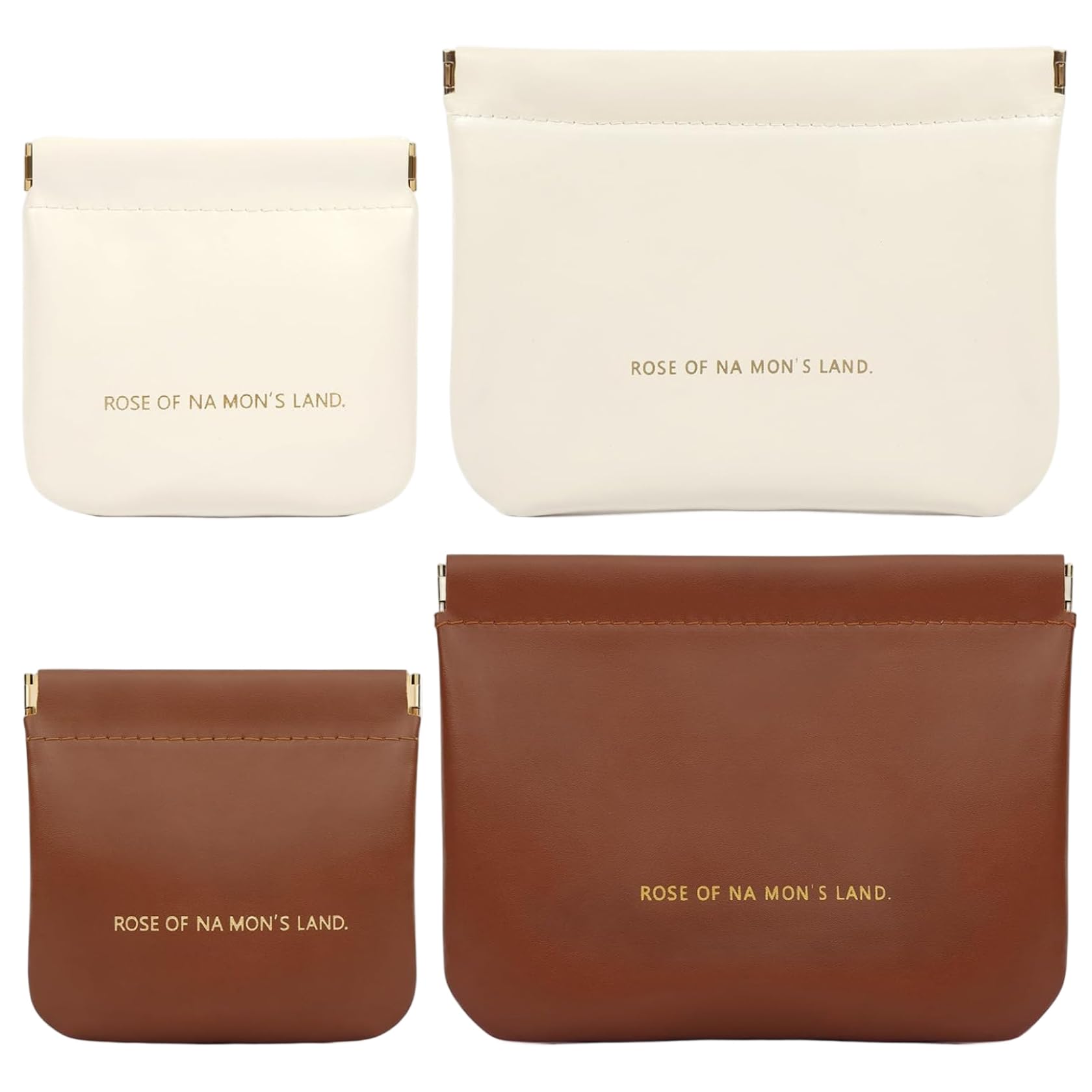 Tsawntd Brown, White Snap Closure Leather Organizer Pouch Set, 4-Pack Purse Organizer Pouches, Small And Large Portable Snap Closure Pouch For Cosmetics, Jewelry, Cables