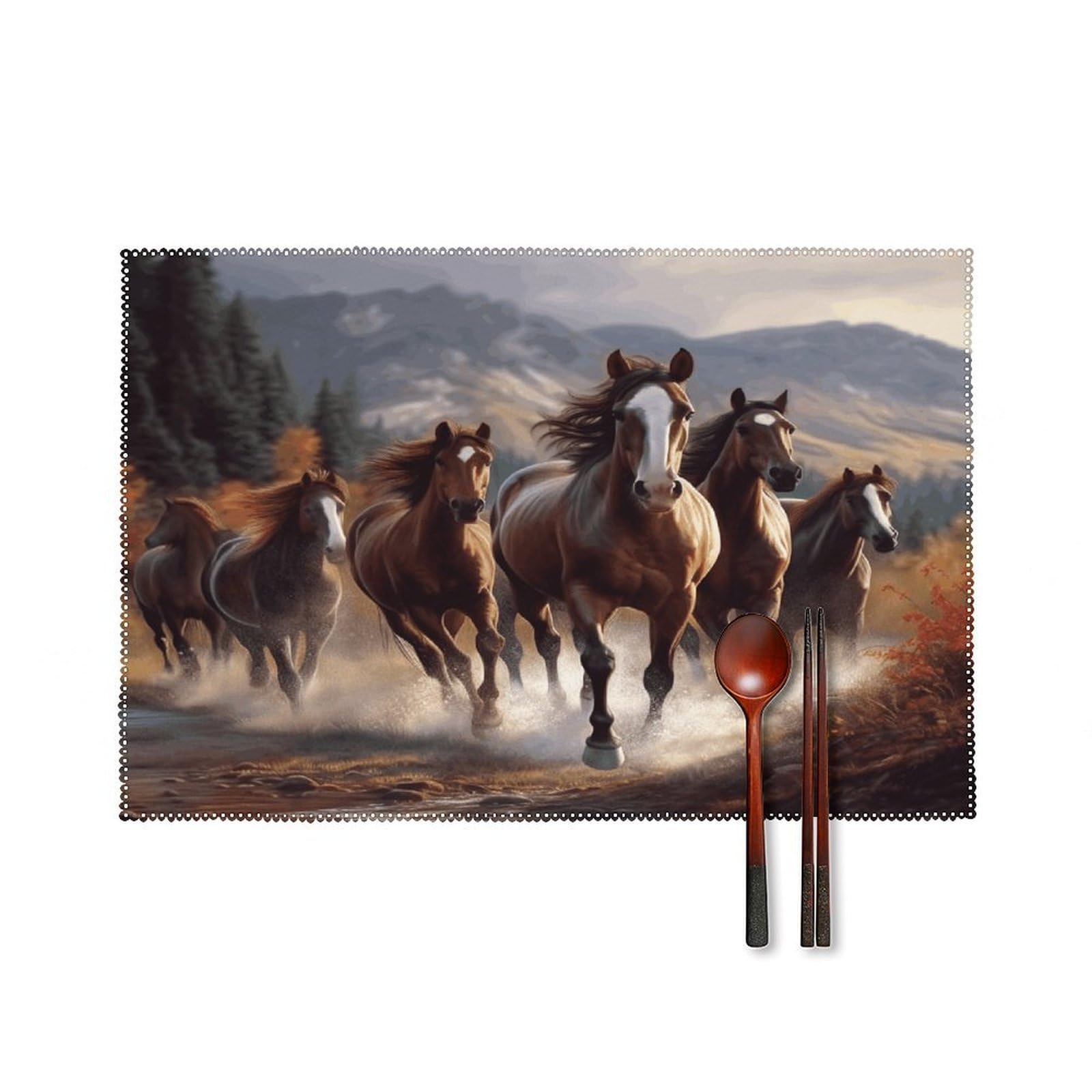 Horses Placemats Set of 4 Heat Resistant Non-Slip Place Mats Reusable Dining Table Mats Canvas Place Mat Anti-Fading Waterproof Placemats for Dining Table Decor