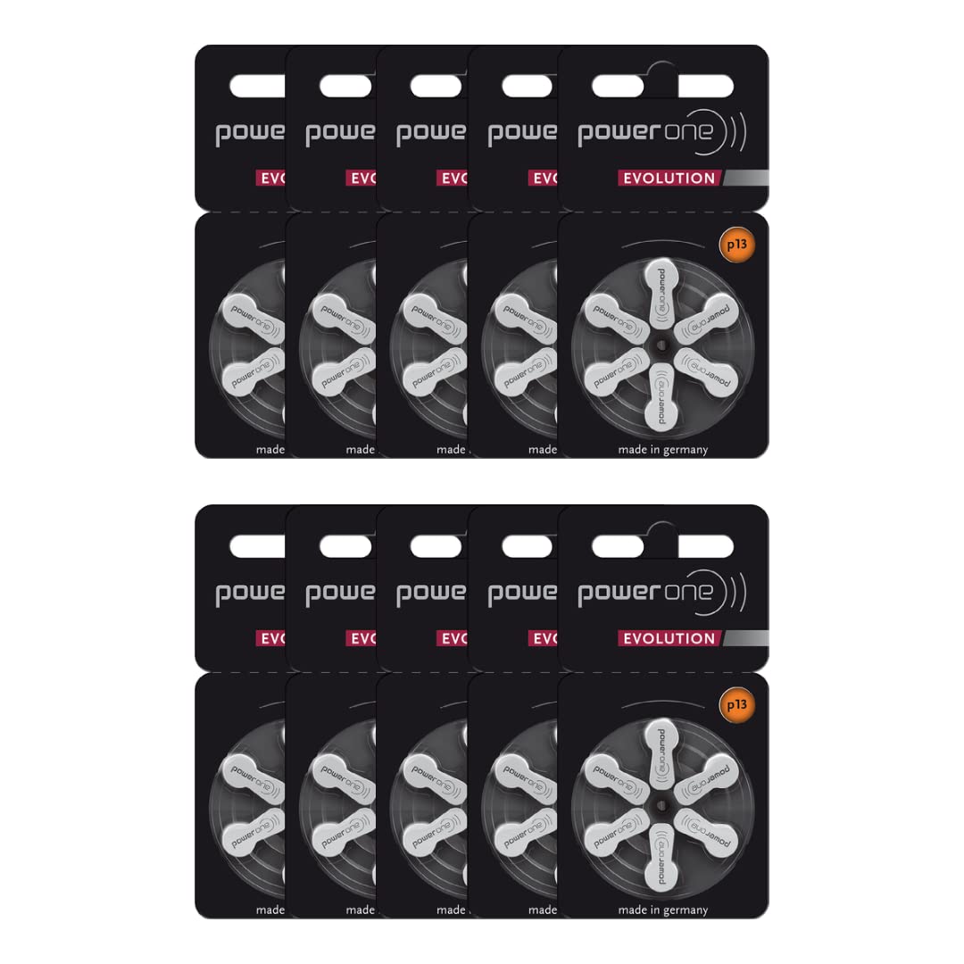 Power One Evolution Size 13 Hearing Aid Batteries, 60 p13 Batteries. Local Battery Keychain Battery Holder Included