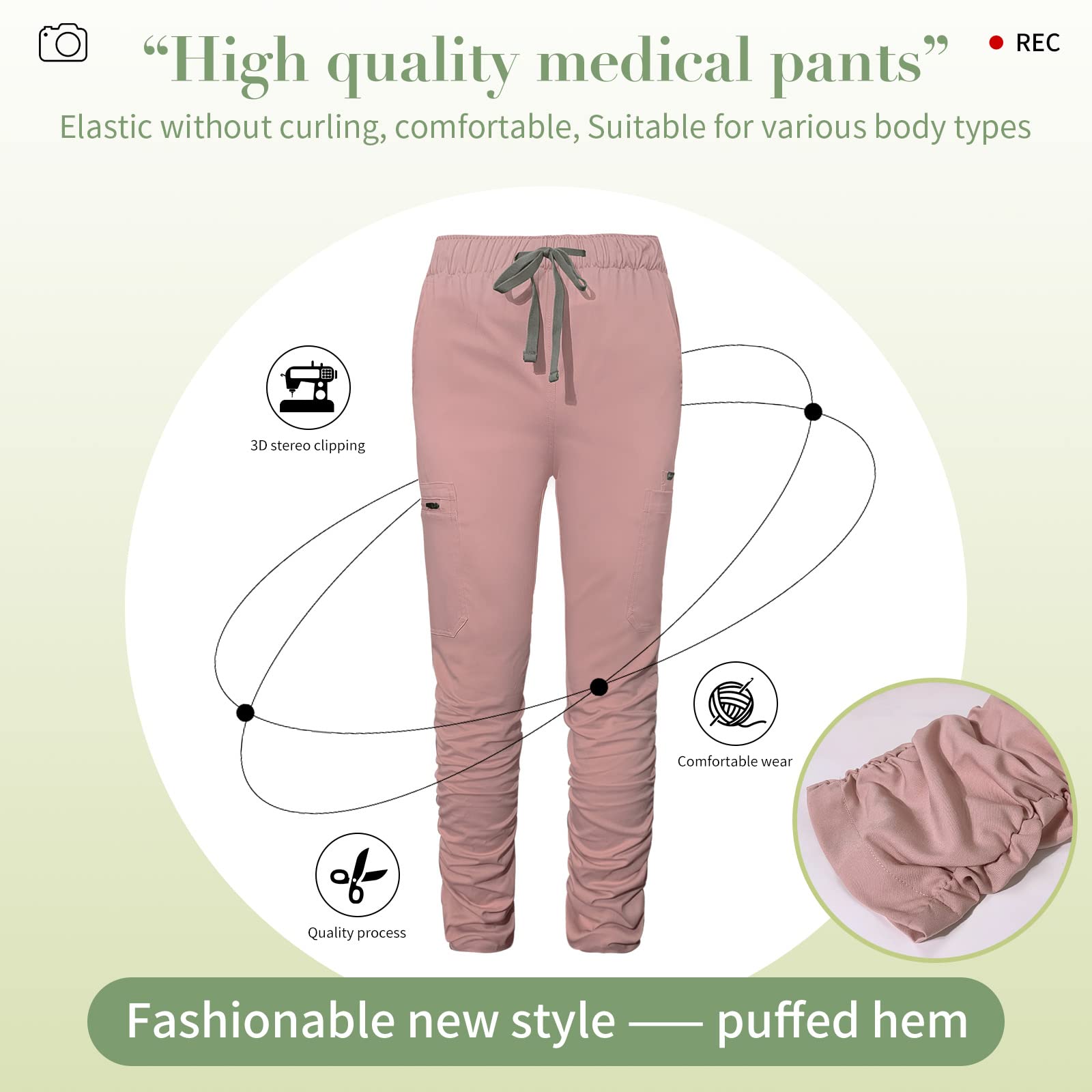 niaahinn Scrubs Pants for Women Yoga Jogger Medical Nursing Scrub Drawstring New Design with Multiple Pockets (Pink,M,Medium)