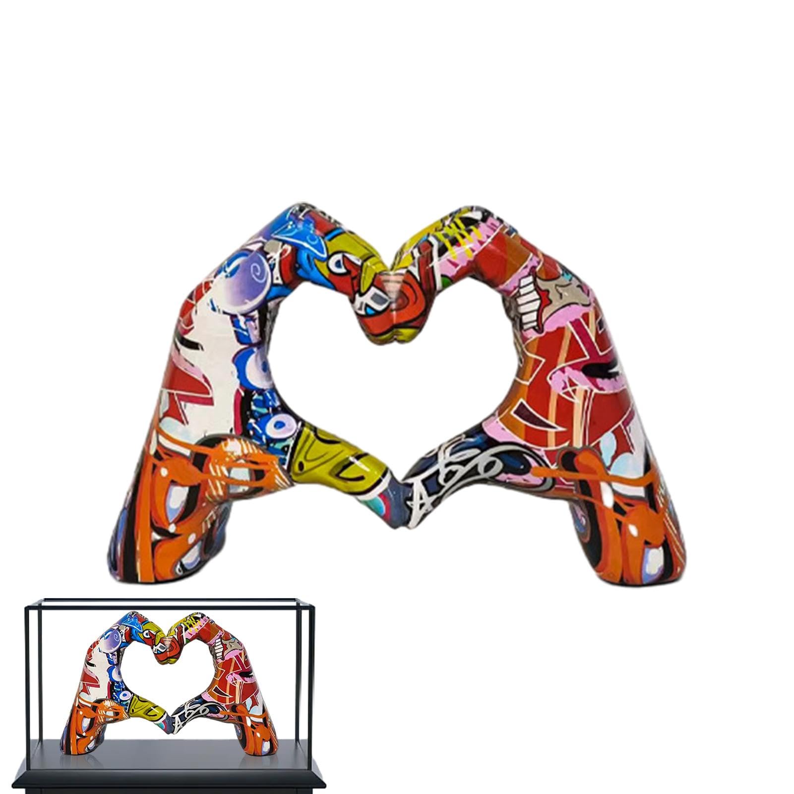 Estatua del gesto de amor, Estatua del gesto del dedo de amor - Adorno colorido gesto de amor Graffiti,Esculturas a mano en forma de corazón con pintura de colores, figuras pop art con gestos de amor,