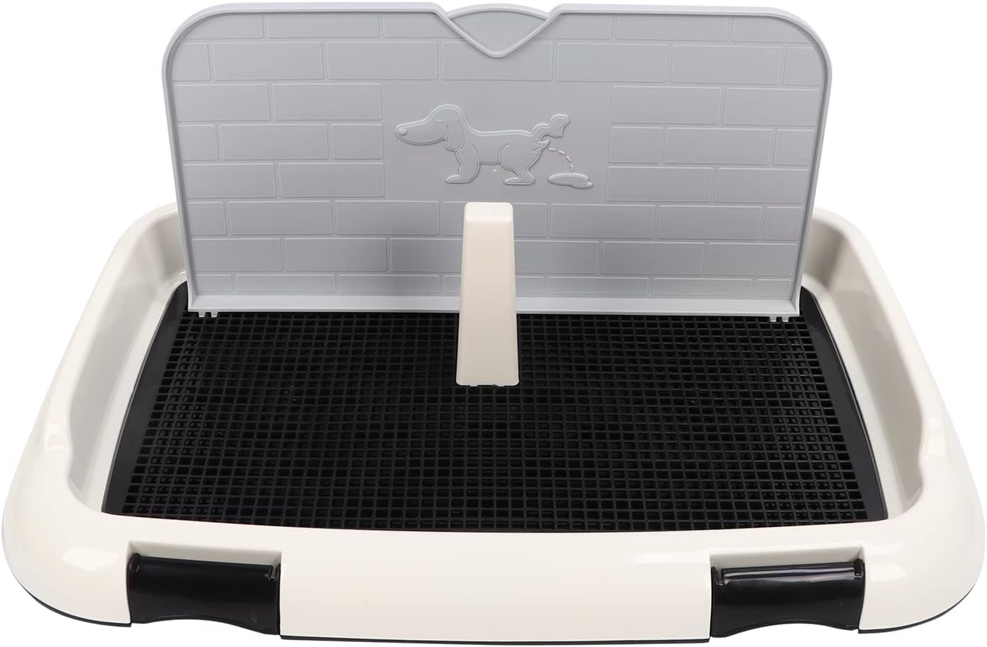 Dog Potty Tray Indoor with Wall Cover for Small and Medium Size Dogs, Plastic Pet Potty for Training, Easy to Clean, Ideal for Busy Dog Owners (Black)
