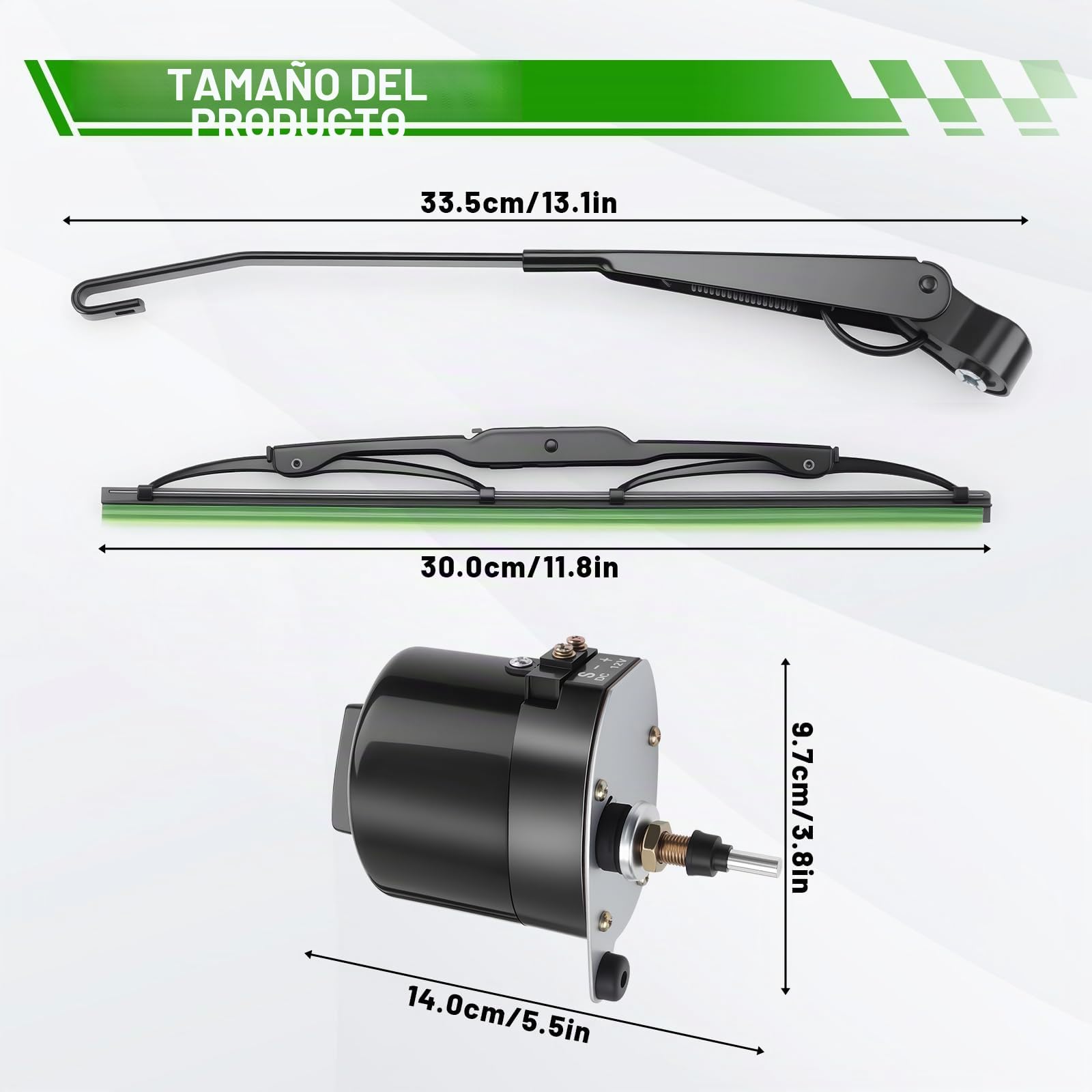 KAOLALI Motor de limpiaparabrisas 12V universal 105° Motor de limpiaparabrisas con brazo de limpiaparabrisas para tractores, autocaravanas, caravanas, barcos de pesca, tractores