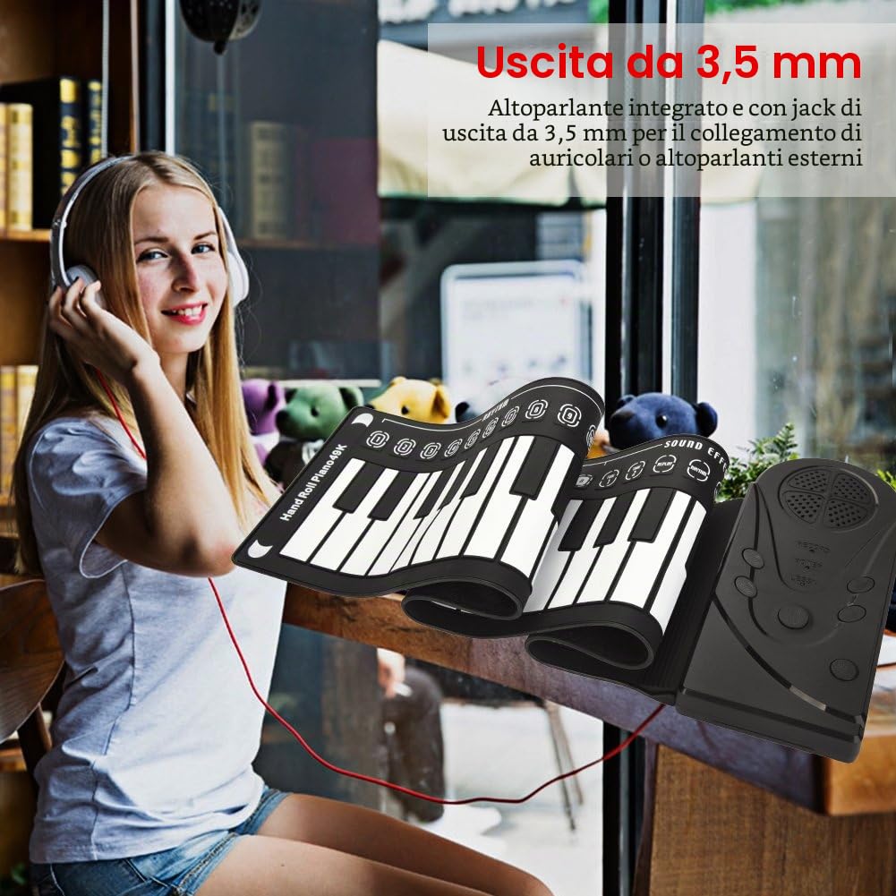 Dilwe Pianoforte Roll Up, Pianoforte Pieghevole Portatile 49 Tasti Tastiera Musicale per Bambini Principianti