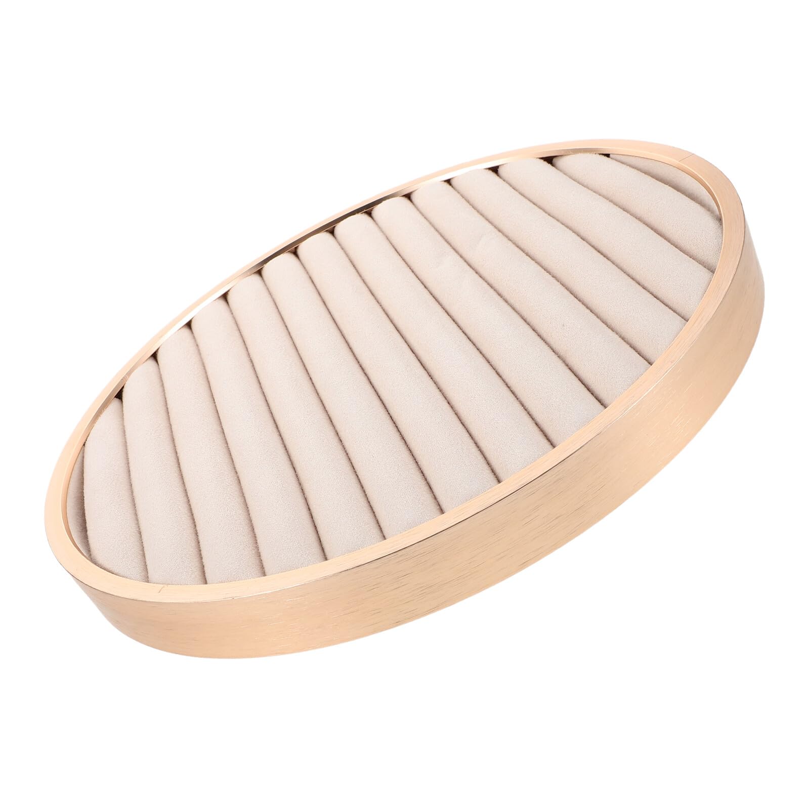 Bandeja de Exhibición de Joyas de Terciopelo Redonda Beige | Metal Ligero, para Collares y Abalorios, Uso en Fotografía y Viaje, Acabado Elegante Decorativo