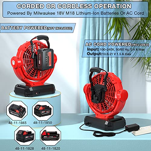 Yex-Bur For Milwaukee Jobsite Fan Powered By Milwaukee M18 18V Battery/Ac Adaptor Portable Battery Powered Fan With Timer 3500Cfm Cordless Works Fan For Workshop Construction Site #TOP1