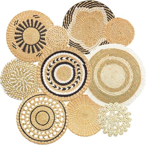 Tel Charme * 10 Stück Boho Wanddeko Gewebtes Wandkorb Set, Wanddekoration-Set, Gewebte Wandkorbdekoration, Handgefertigt, Runde Wandkunst für Bauernhaus, Schlafzimmer, Wohnzimmer, Küche