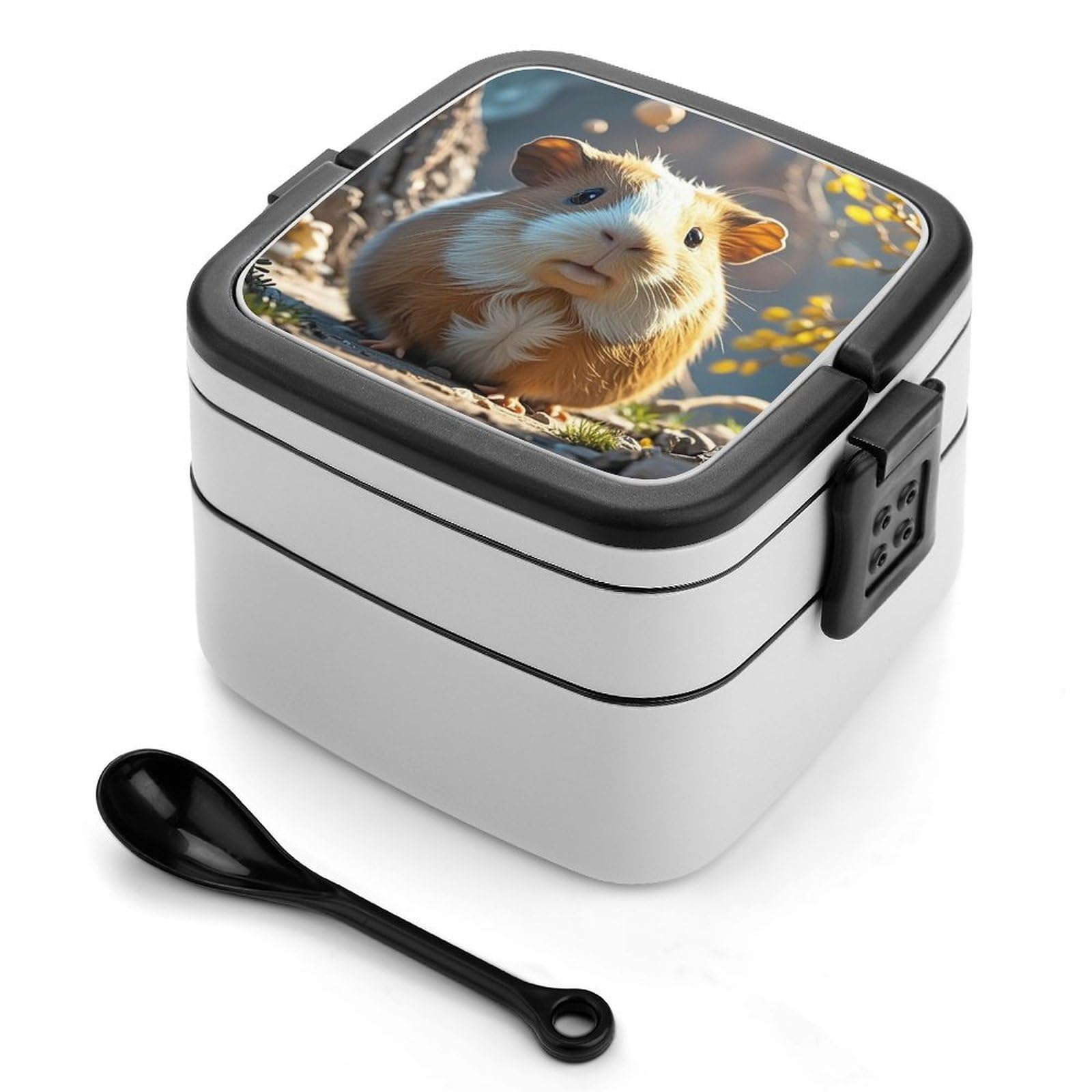 FekiLoot Guinea Pig Bento Box Adult Lunch Box Sealed Bento Lunch Boxes with Spoon Sturdy Double Layer Bento Boxes Snap-on Design Leak Proof Lunch Containers Ideal for Work