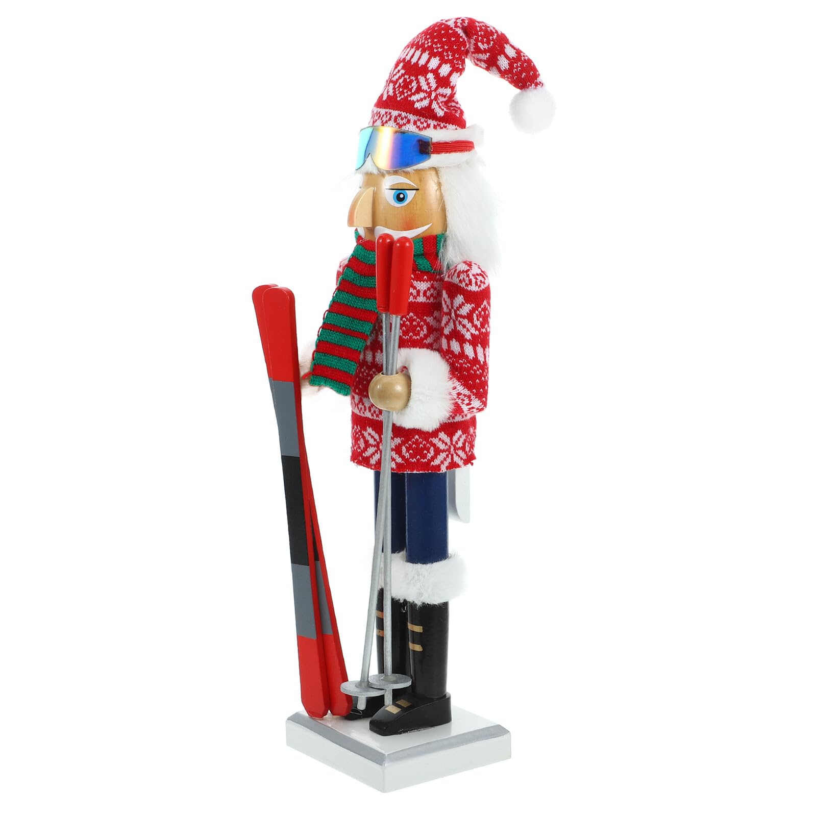 Casse-Noisette en Bois 38 CM, statuette soldat skieur et décoration de Noël écoresponsable